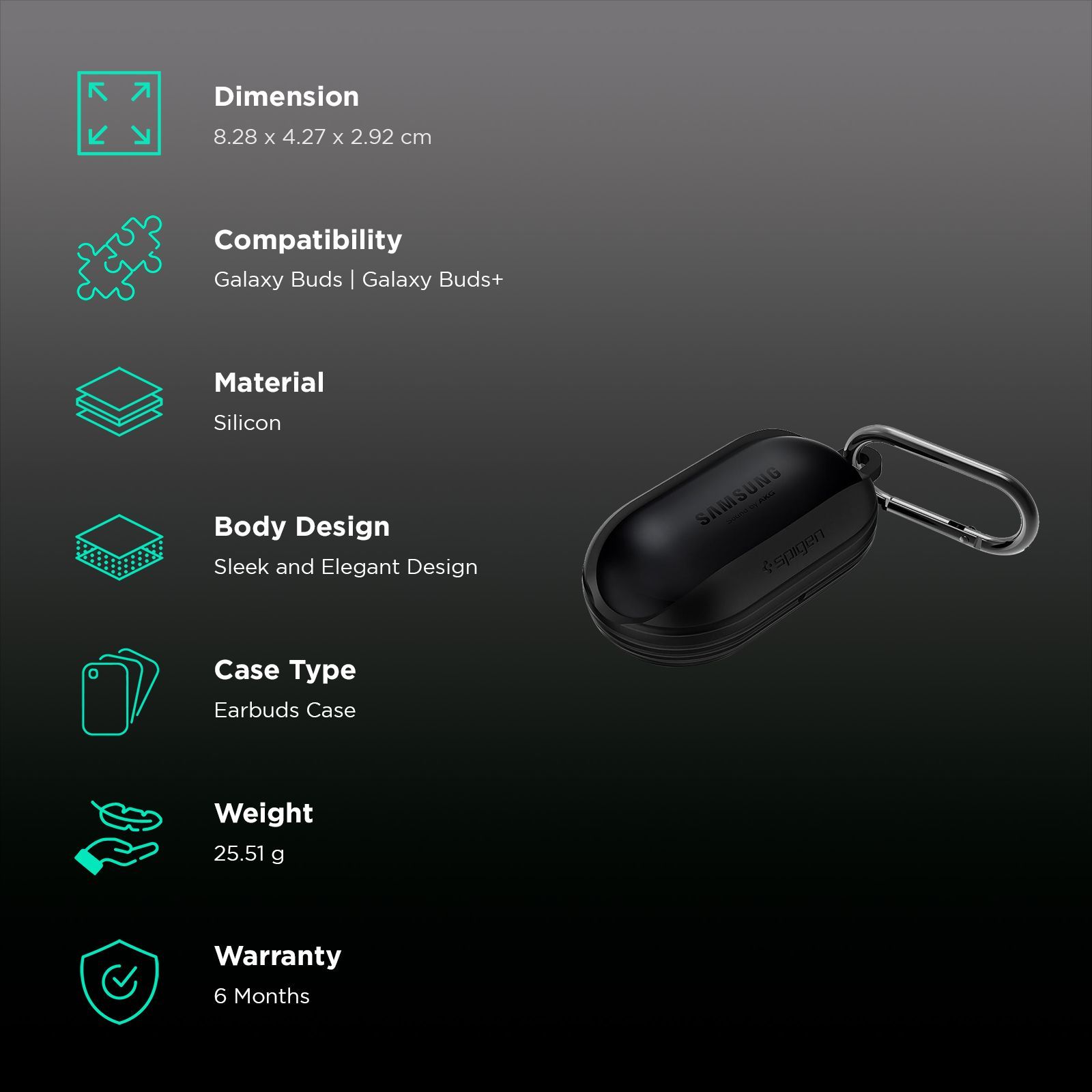 spigen Liquid Air Silicone Full Cover Case For Galaxy Buds+/Galaxy Buds (Precise Cutouts, ASD00260, Black)_2