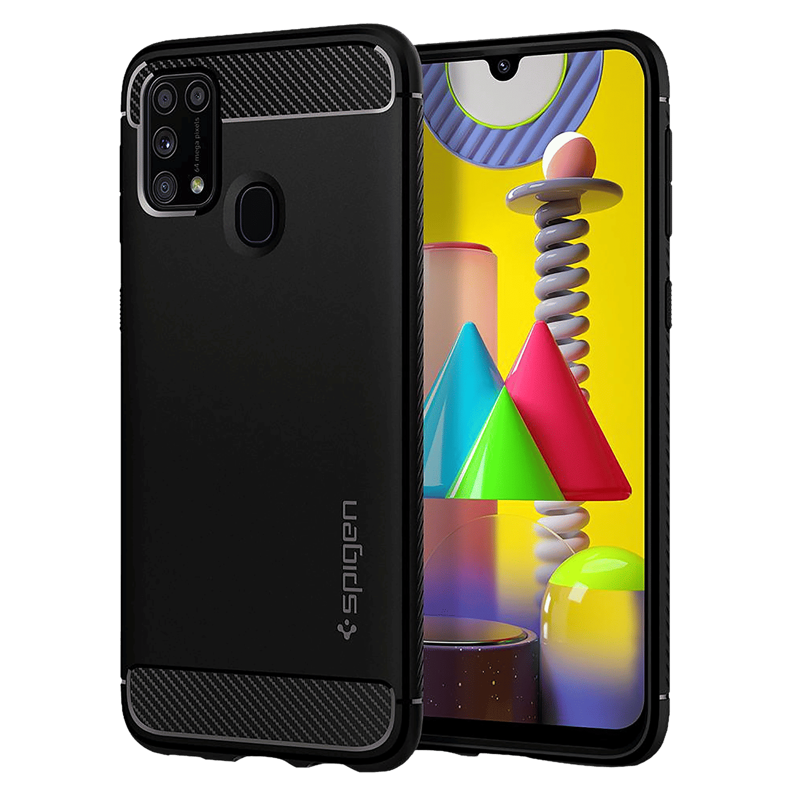 spigen Rugged Armor TPU Back Cover for SAMSUNG Galaxy M31, M31 Prime, F41 (Air Cushion Technology, Matte Black)_1