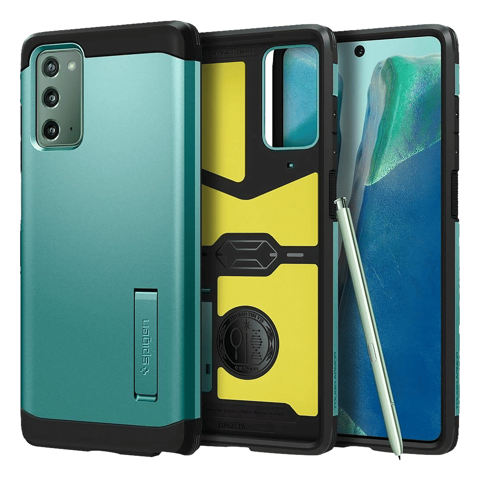 spigen Tough Armor TPU & Polycarbonate Back Case with Stand for SAMSUNG Galaxy Note 20 (Wireless Charging Compatible, Green)_1