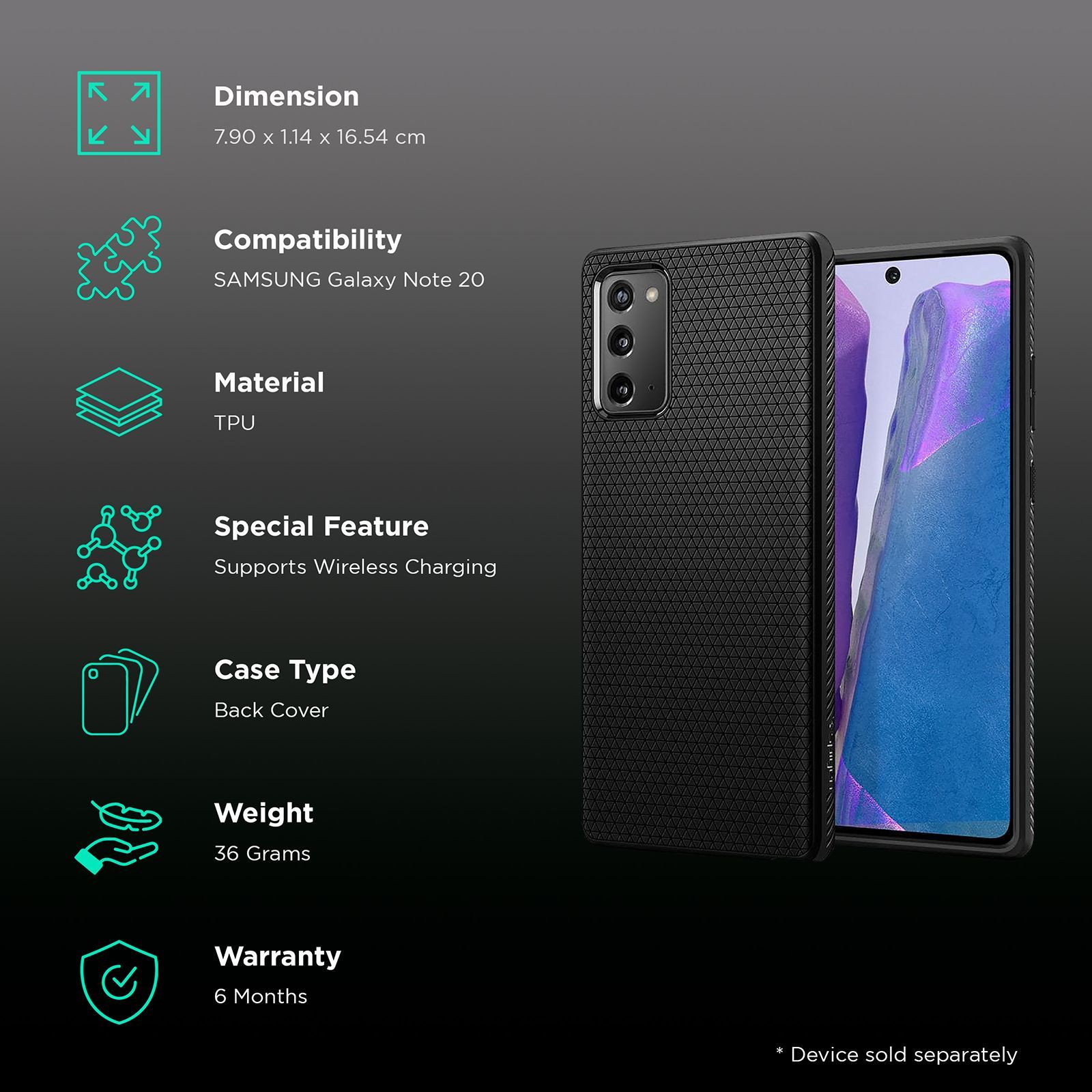 spigen Liquid Air TPU Back Cover for SAMSUNG Galaxy Note 20 (Supports Wireless Charging, Matte Black)_2