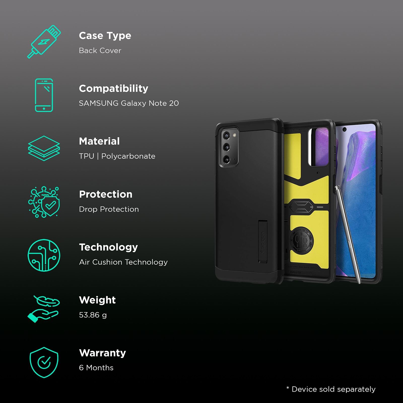 spigen Tough Armor TPU & Polycarbonate Back Case with Stand for SAMSUNG Galaxy Note 20 (Wireless Charging Compatible, Black) spigen Tough Armor TPU & Polycarbonate Back Case with Stand for SAMSUNG Galaxy Note 20 (Wireless Charging Compatible, Black)_2