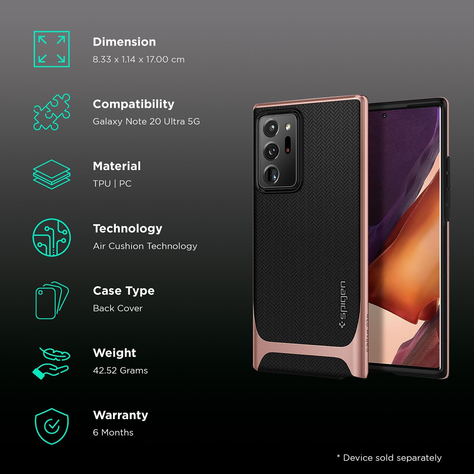 spigen Neo Hybrid TPU & PC Back Case For Galaxy Note 20 Ultra 5G (Air Cushion Technology, ACS01575, Bronze)_2