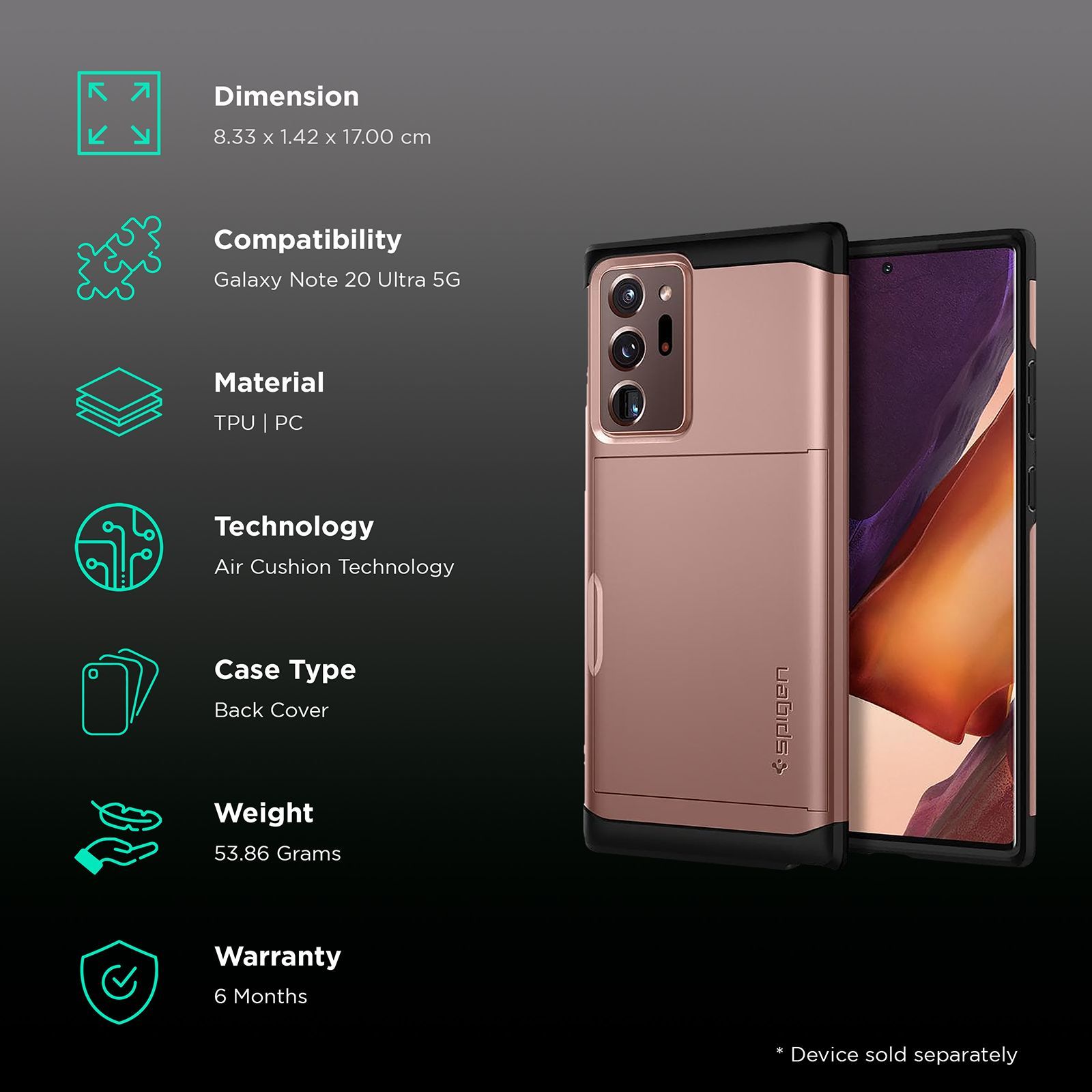 spigen Slim Armor CS TPU & PC Back Case For Galaxy Note 20 Ultra 5G (Air Cushion Technology, ACS01573, Bronze) spigen Slim Armor CS TPU & PC Back Case For Galaxy Note 20 Ultra 5G (Air Cushion Technology, ACS01573, Bronze)_2