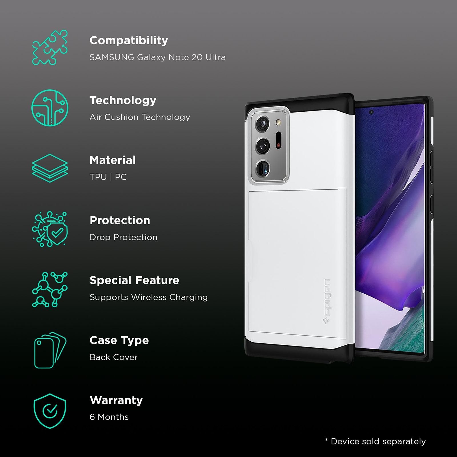 spigen Slim Armor CS TPU & Polycarbonate Back Cover for SAMSUNG Galaxy Note 20 Ultra (Wireless Charging Compatible, White)_2