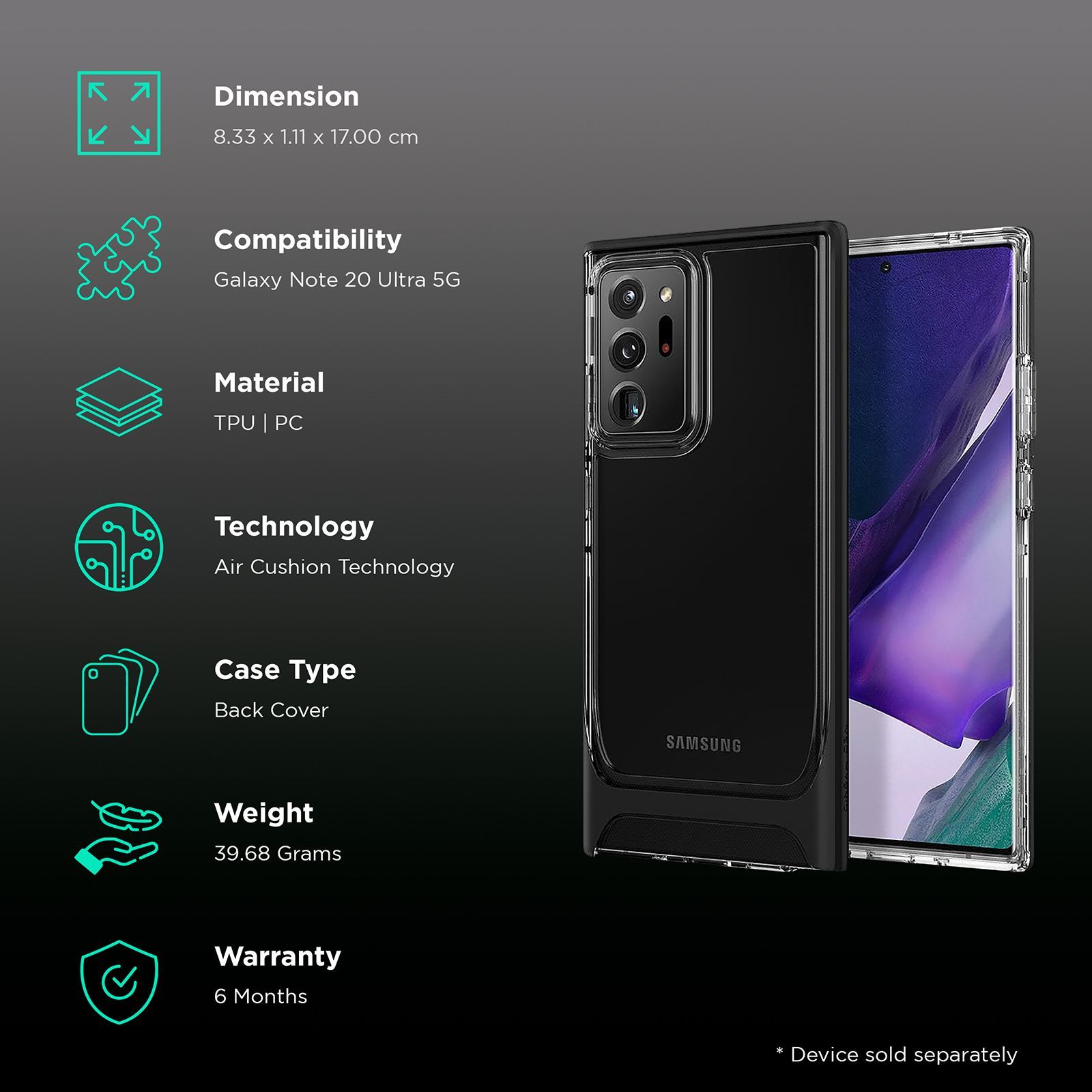 spigen Neo Hybrid Crystal TPU & PC Back Case For Galaxy Note 20 Ultra 5G (Air Cushion Technology, ACS01400, Black)_2
