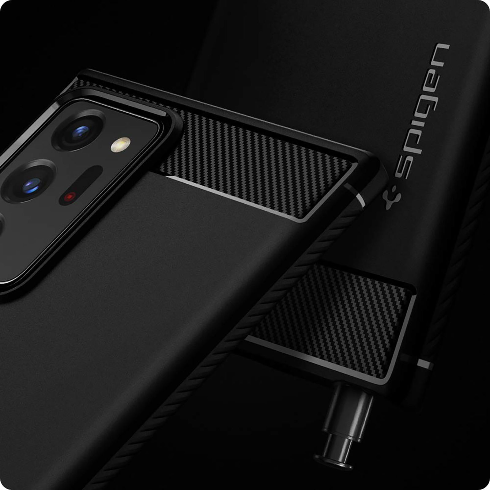 spigen Rugged Armor TPU & PC Back Case For Galaxy Note 20 Ultra 5G (Air Cushion Technology, ACS01391, Matte Black)_10