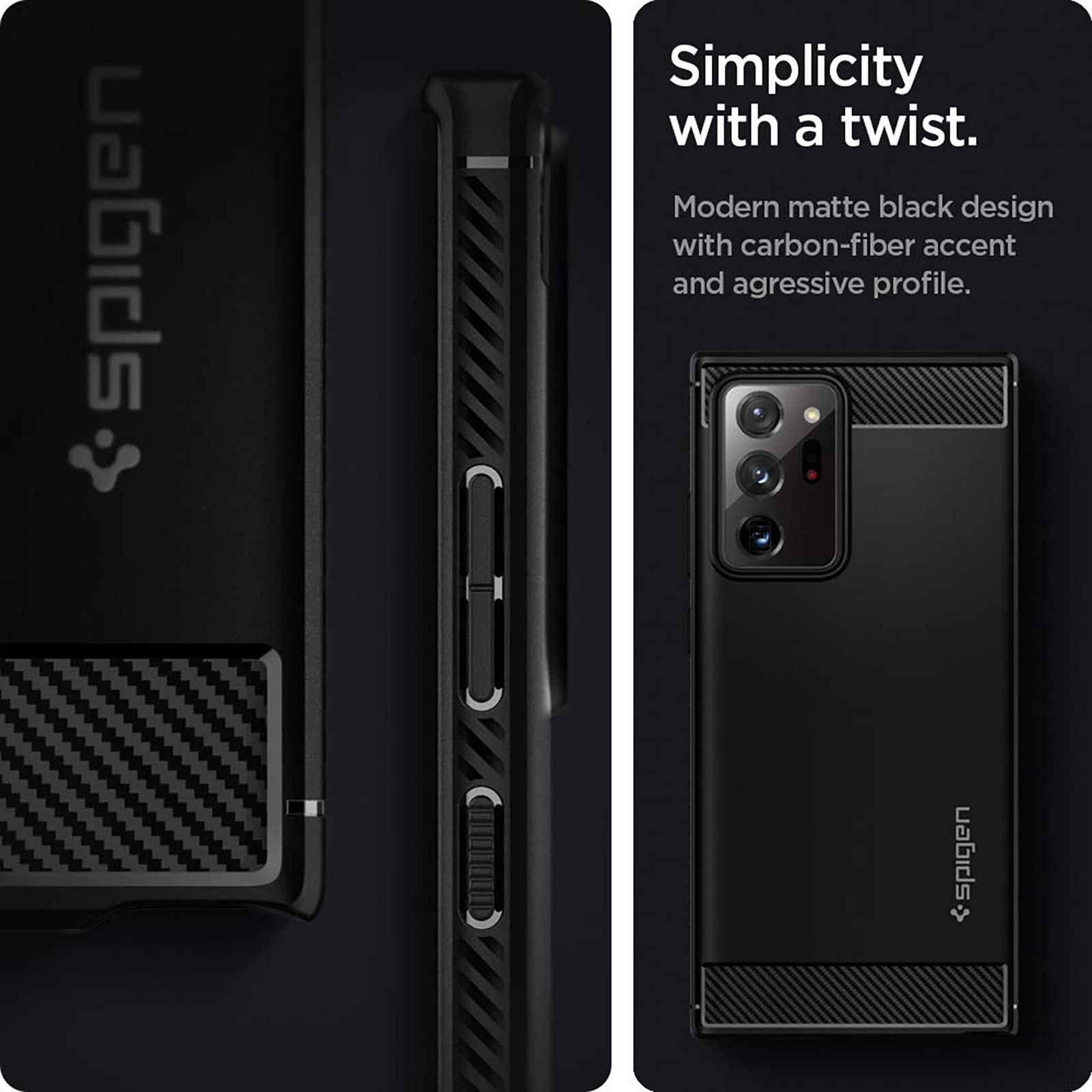spigen Rugged Armor TPU & PC Back Case For Galaxy Note 20 Ultra 5G (Air Cushion Technology, ACS01391, Matte Black)_11