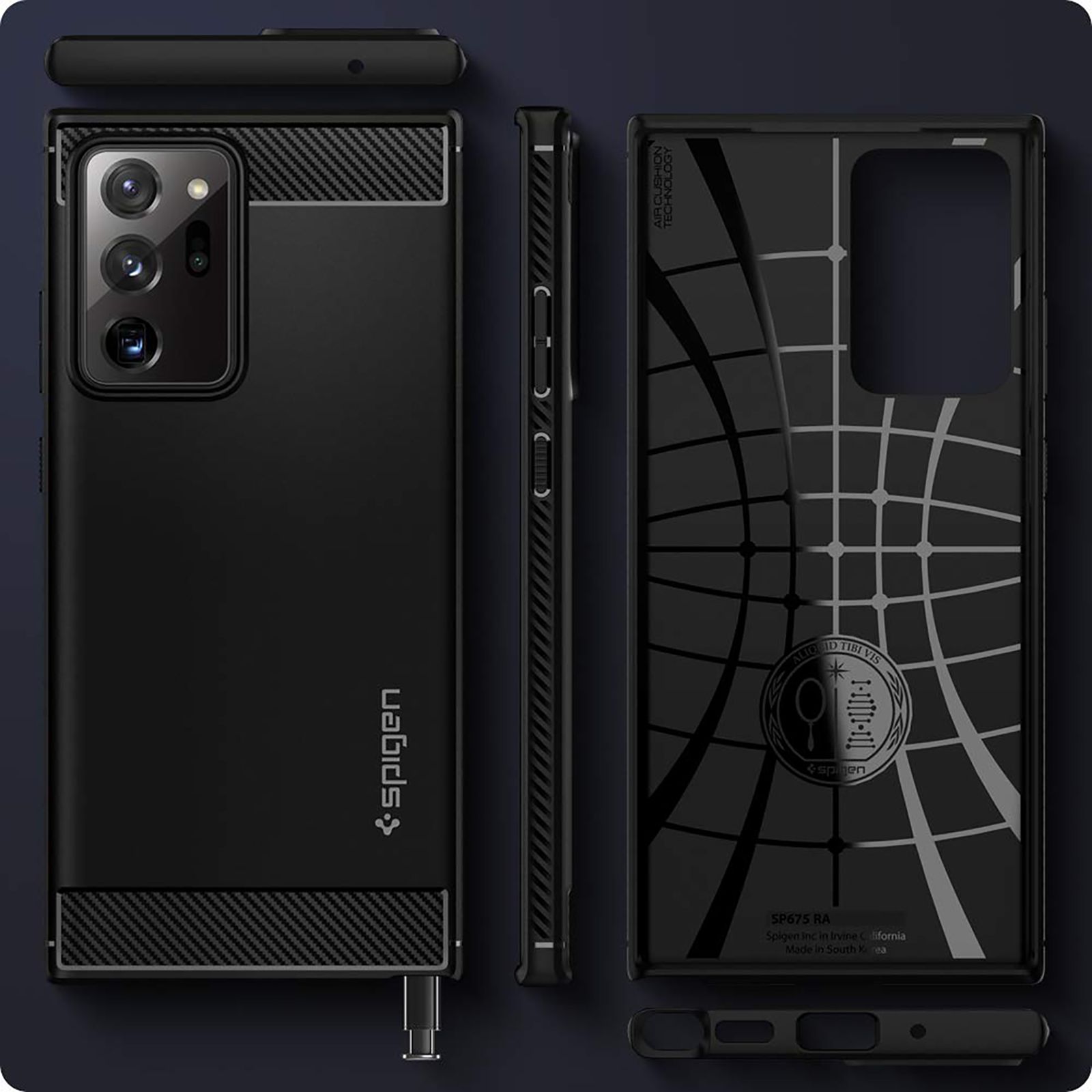 spigen Rugged Armor TPU & PC Back Case For Galaxy Note 20 Ultra 5G (Air Cushion Technology, ACS01391, Matte Black)_13