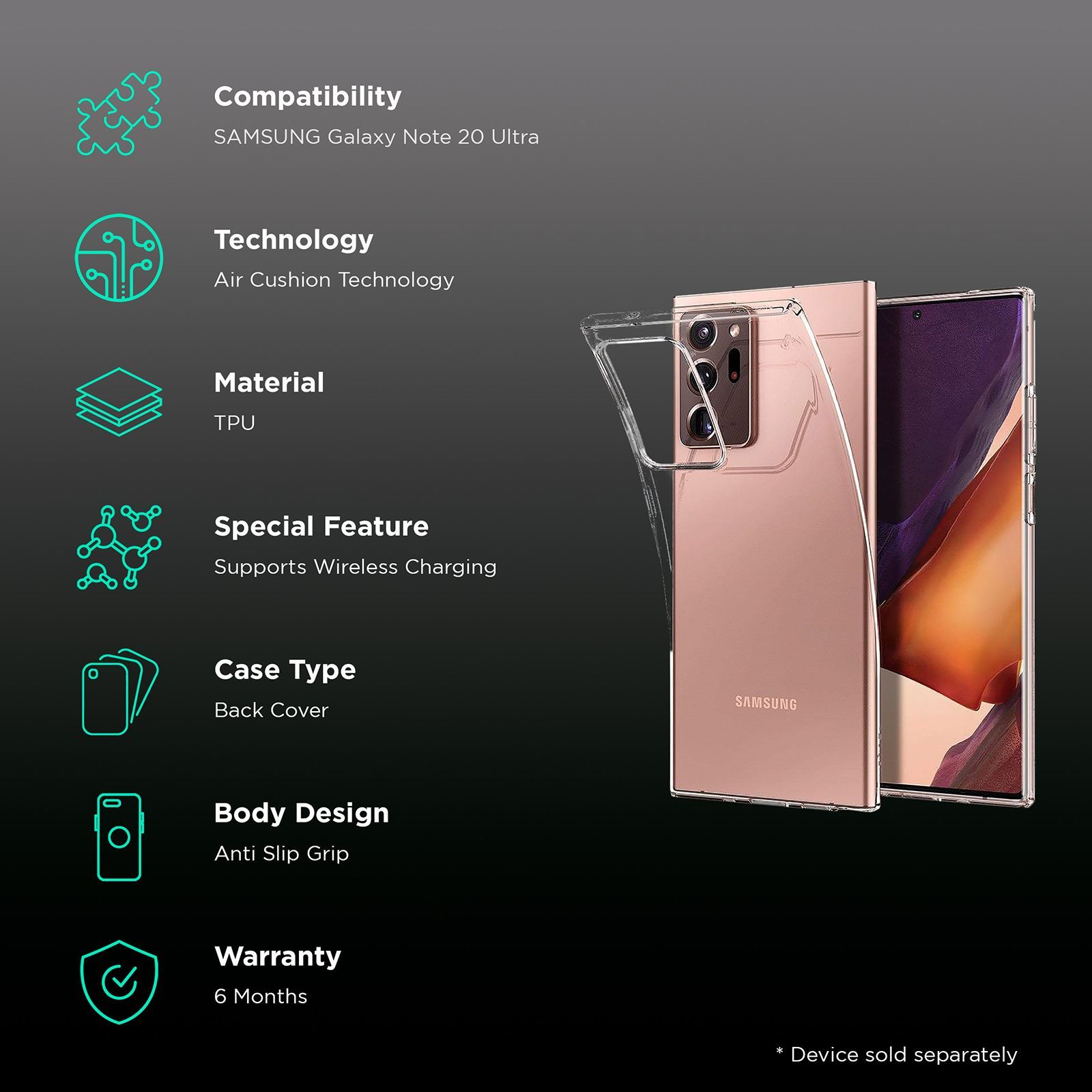 spigen Liquid Crystal TPU Back Cover for SAMSUNG Galaxy Note 20 Ultra (Wireless Charging Compatible, Crystal Clear)_2