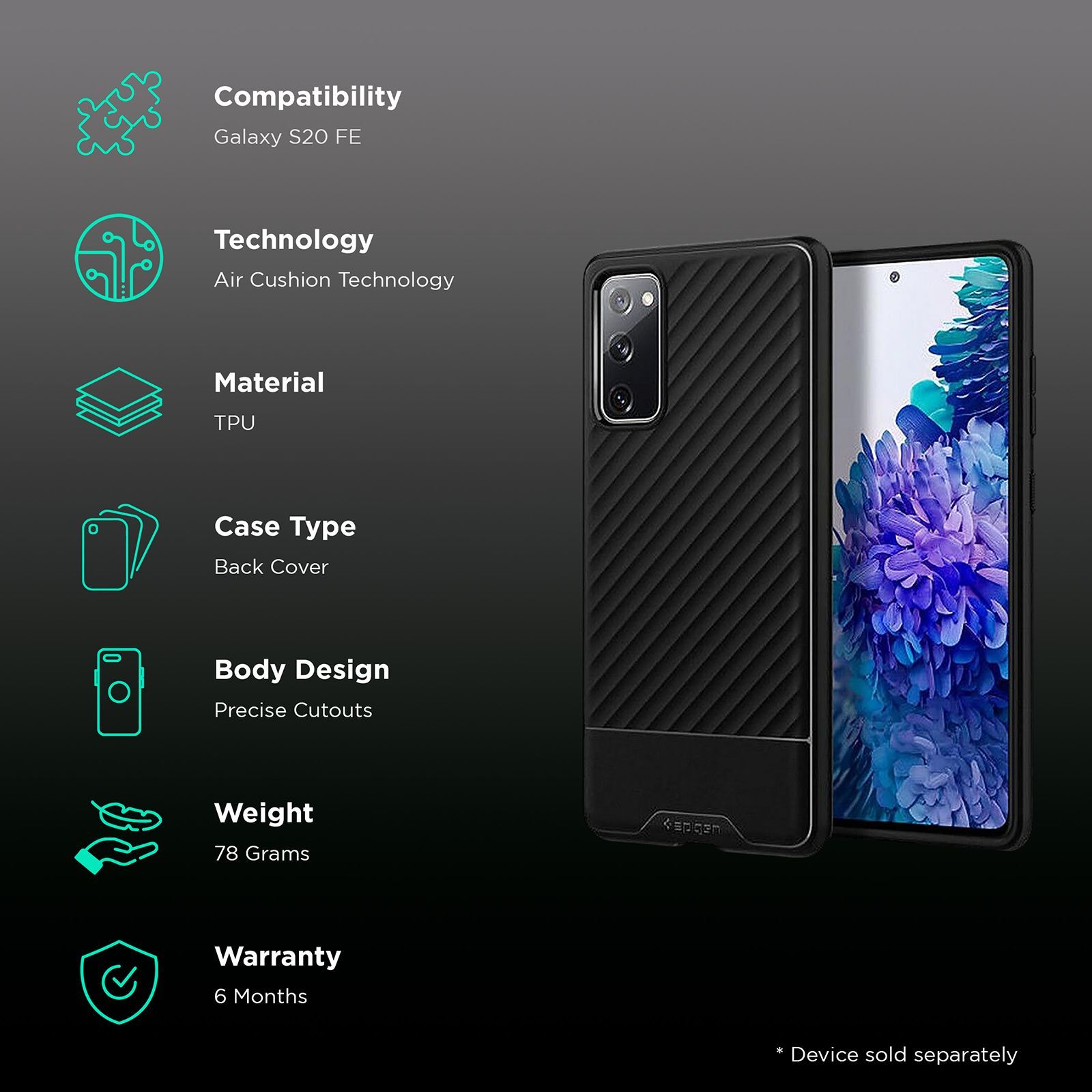 spigen Core Armor TPU Back Cover for Samsung Galaxy S20 FE (Sleek Protection, Matte Black)_2