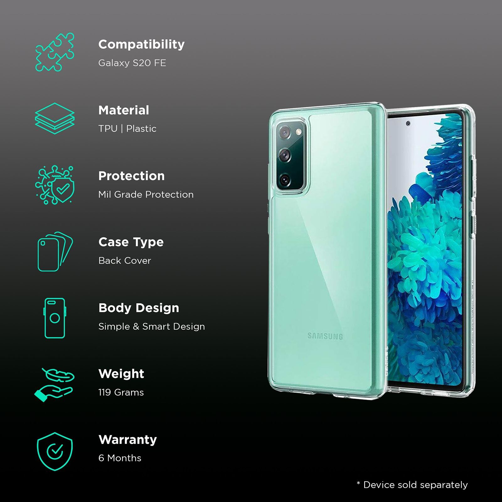 spigen Crystal Hybrid TPU and Plastic Back Cover for Samsung Galaxy S20 FE (Lightweight, Clear)_2