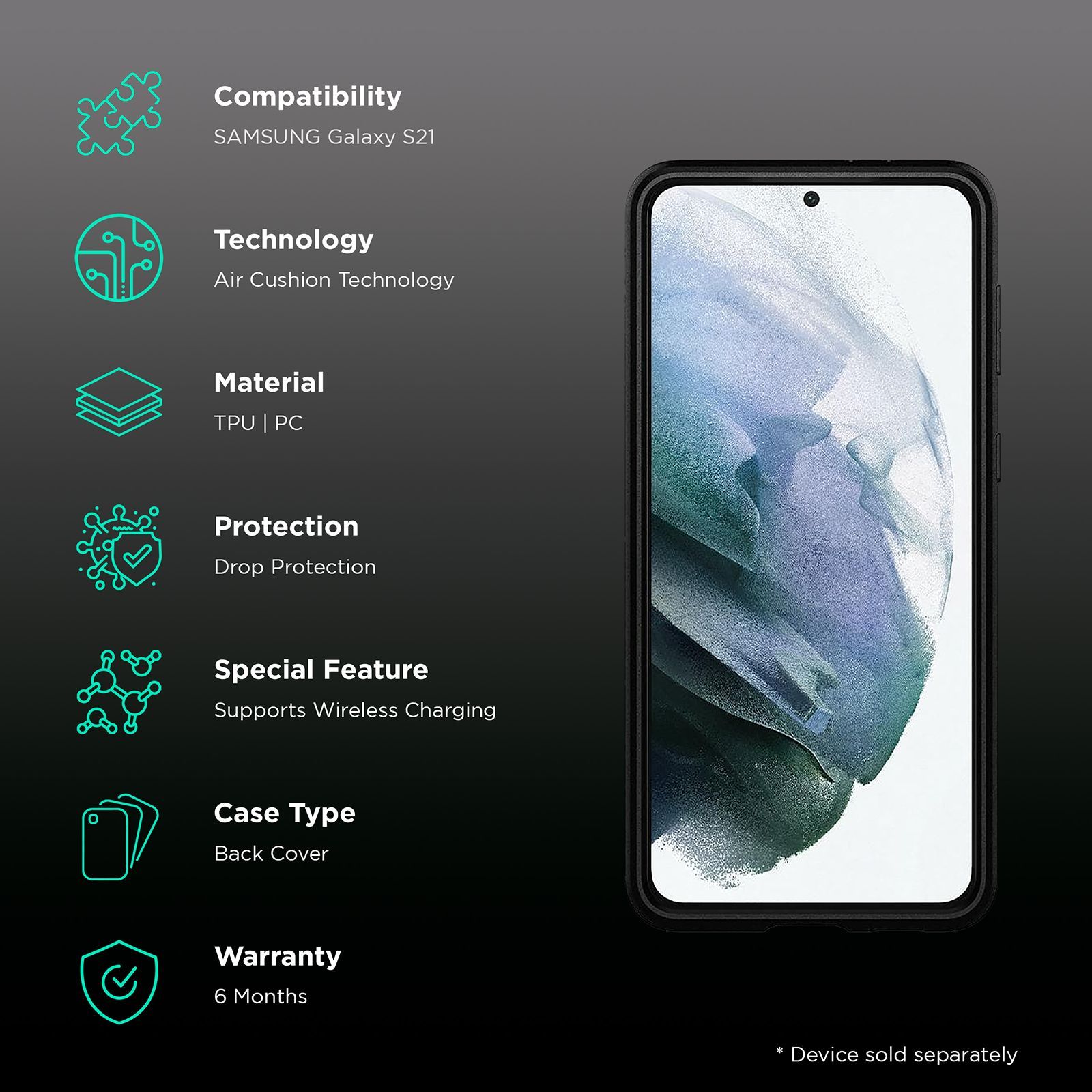 spigen Slim Armor CS Hard & Soft TPU & Polycarbonate Back Cover for SAMSUNG Galaxy S21 (Wireless Charging Compatible, Black)_2