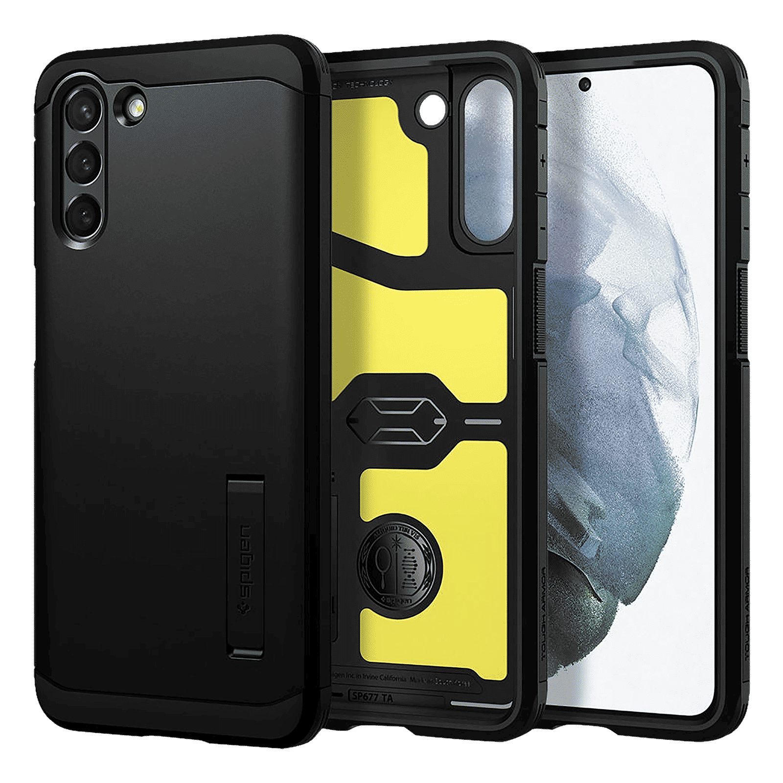 spigen Tough Armor TPU & Polycarbonate Back Case with Stand for SAMSUNG Galaxy S21 (Wireless Charging Compatible, Black)_1