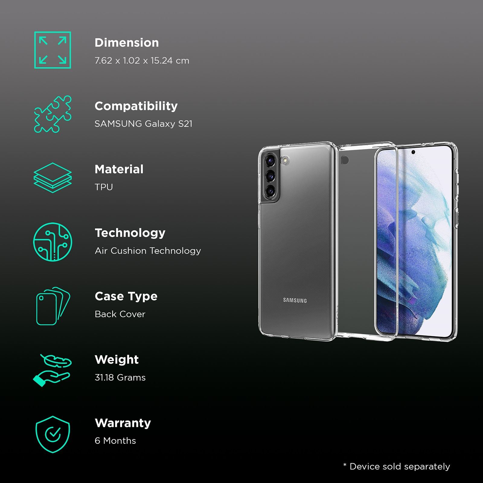 spigen Liquid Crystal TPU Back Cover for SAMSUNG Galaxy S21 (Air Cushion Technology, Crystal Quartz)_2