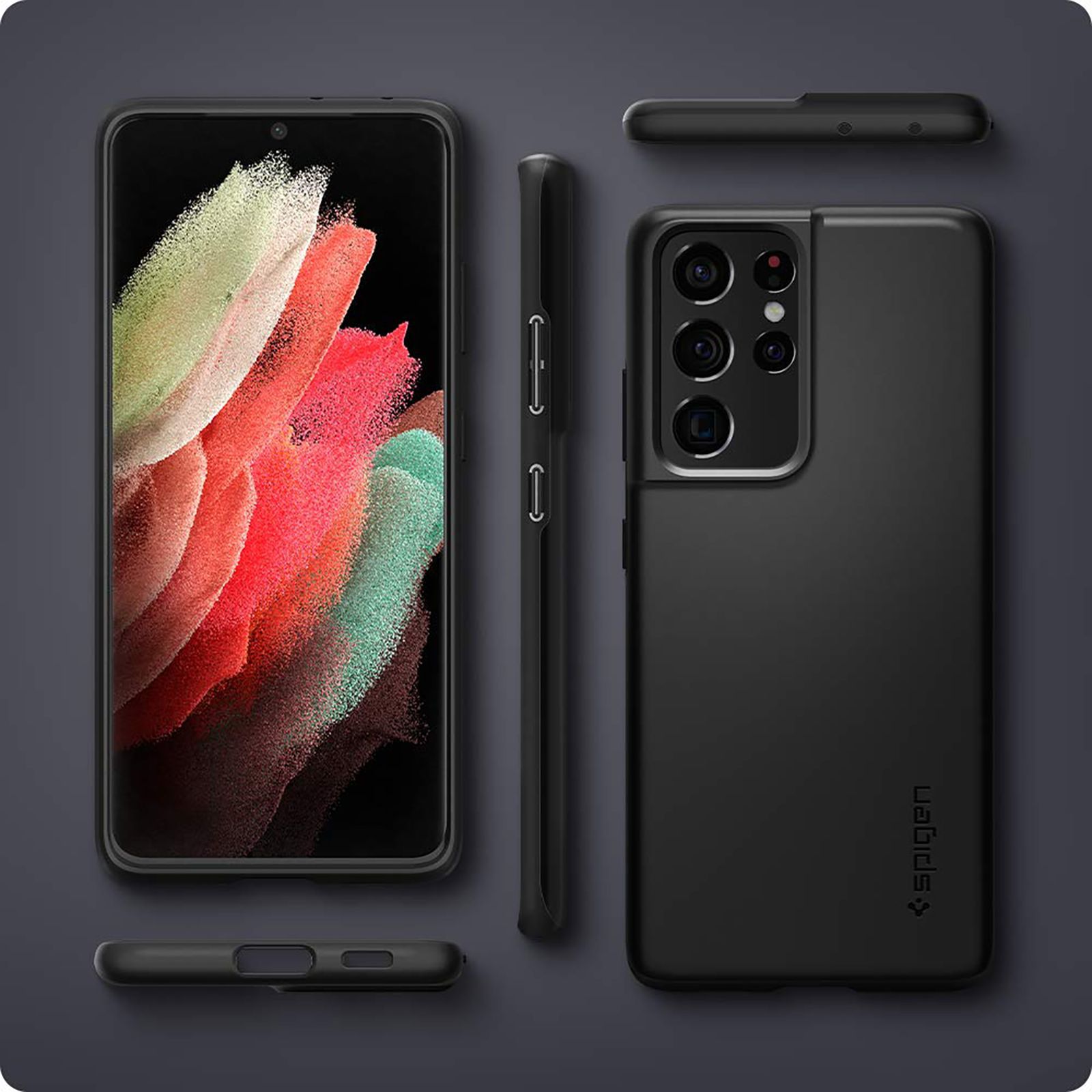 spigen Thin Fit TPU & Polycarbonate Back Cover for SAMSUNG Galaxy S21 Ultra (Air Cushion Technology, Matte Black)_13