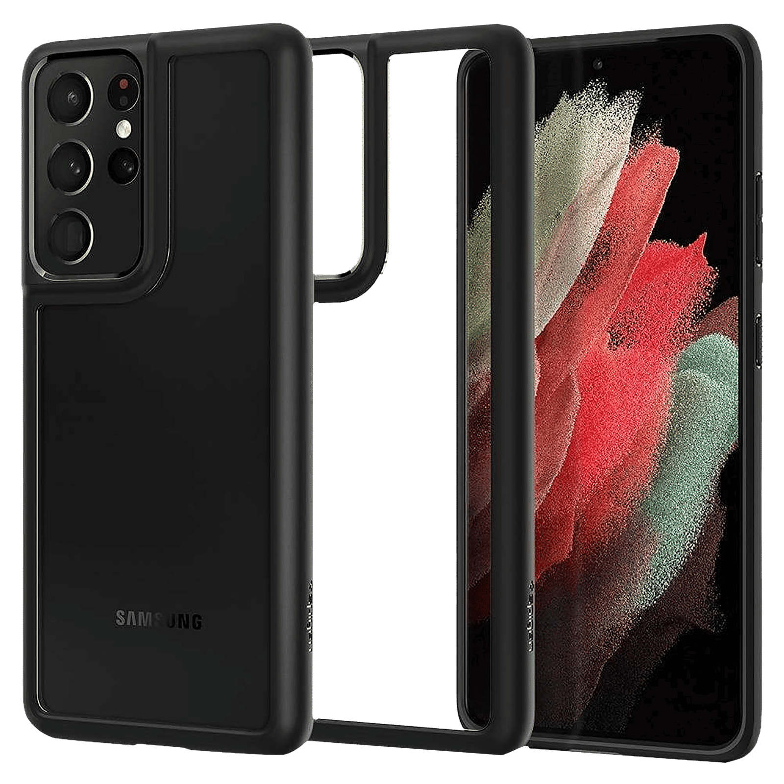 spigen Ultra Hybrid Polycarbonate & TPU Back Cover for SAMSUNG Galaxy S21 Ultra (Air Cushion Technology, Matte Black)_1