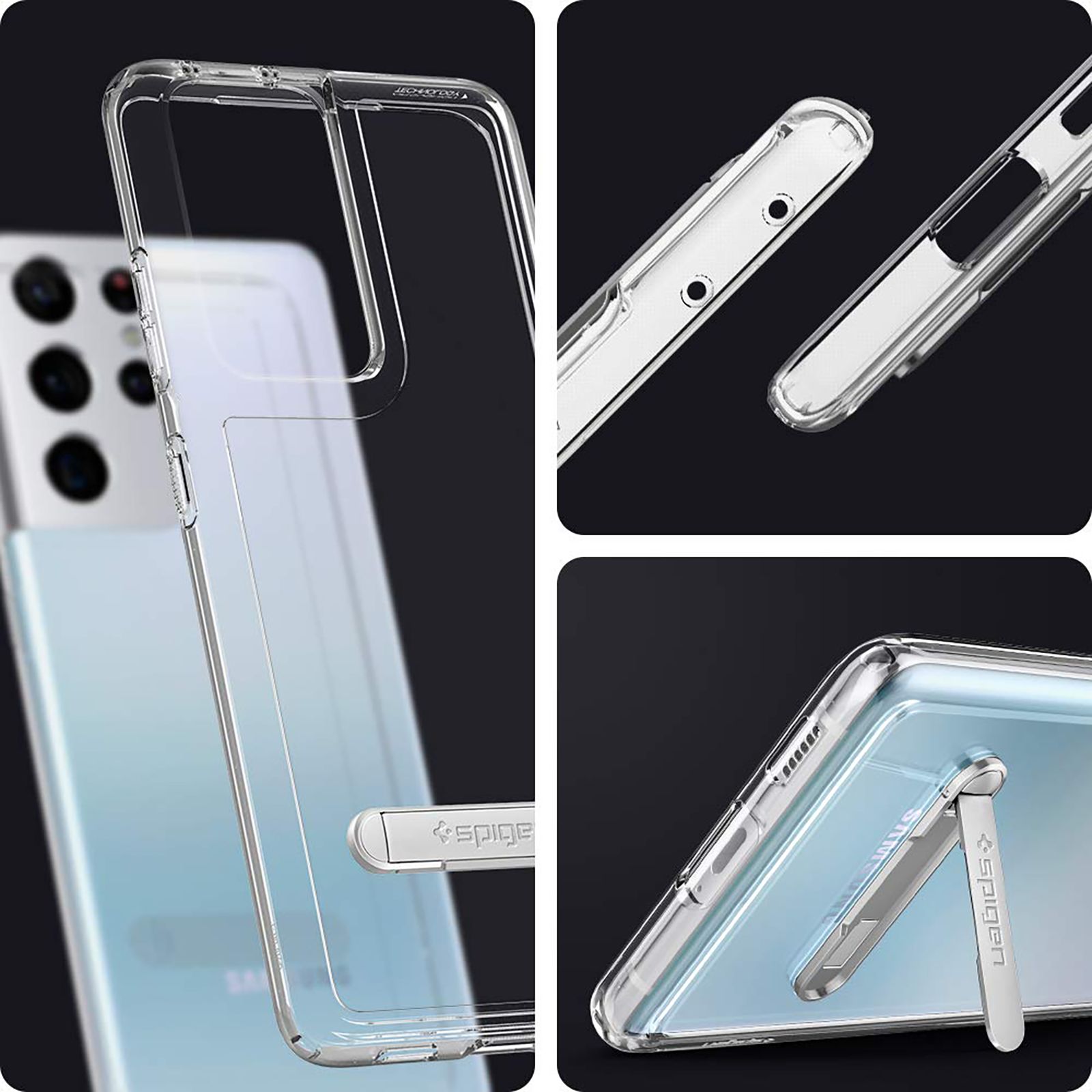 spigen Ultra Hybrid S Hard Polycarbonate & TPU Back Cover for SAMSUNG Galaxy S21 Ultra (Air Cushion Technology, Crystal Clear)_11