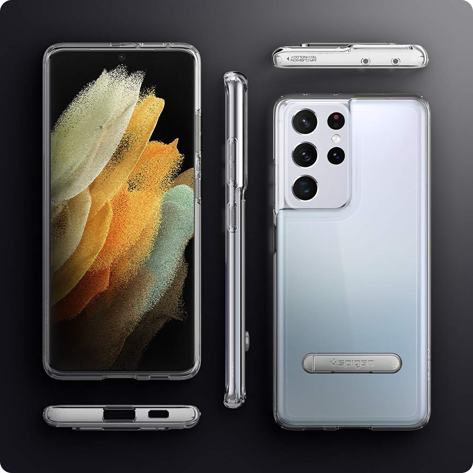 spigen Ultra Hybrid S Hard Polycarbonate & TPU Back Cover for SAMSUNG Galaxy S21 Ultra (Air Cushion Technology, Crystal Clear)_12