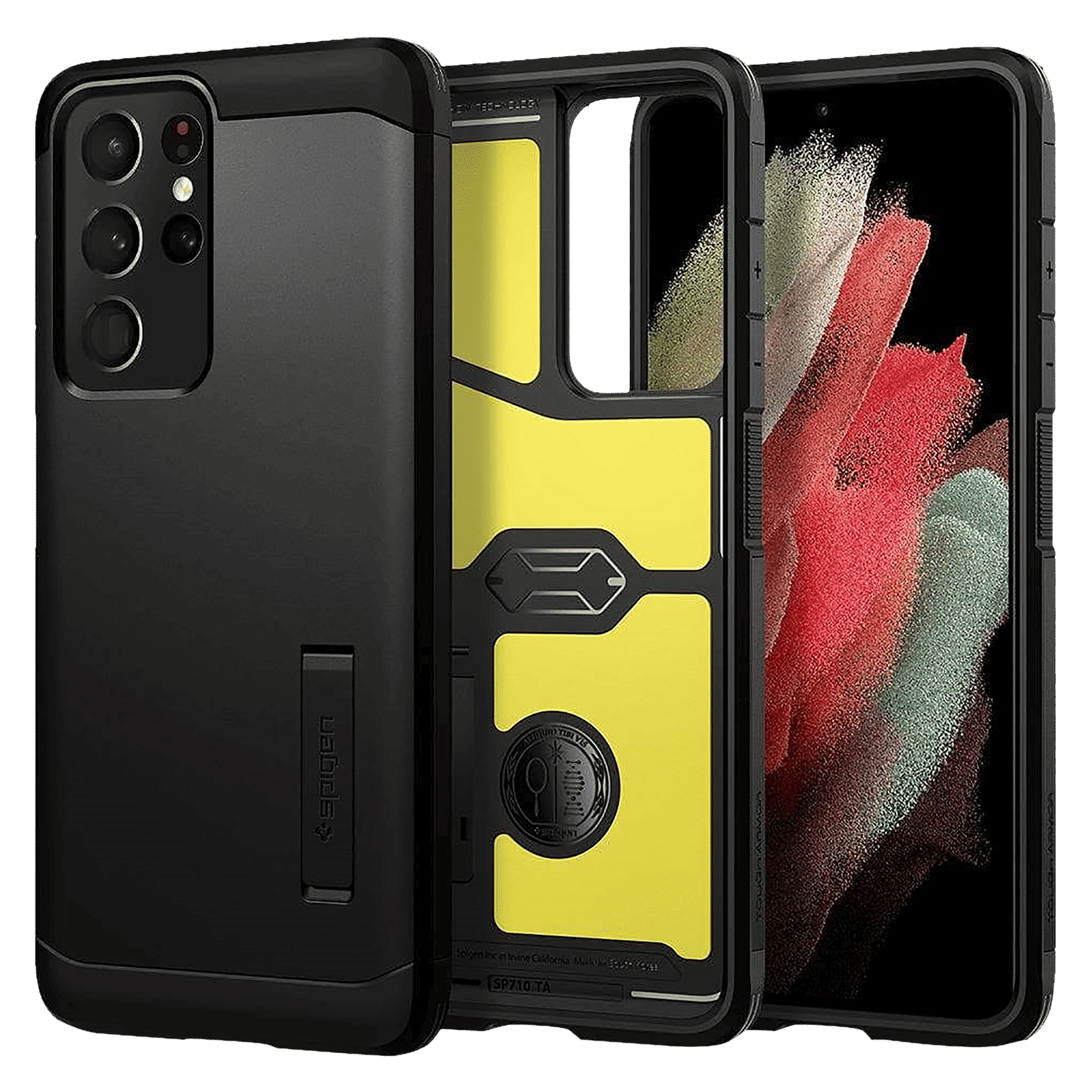 spigen Tough Armor TPU & Polycarbonate Back Case with Stand for SAMSUNG Galaxy S21 Ultra (Wireless Charging Compatible, Black)_1