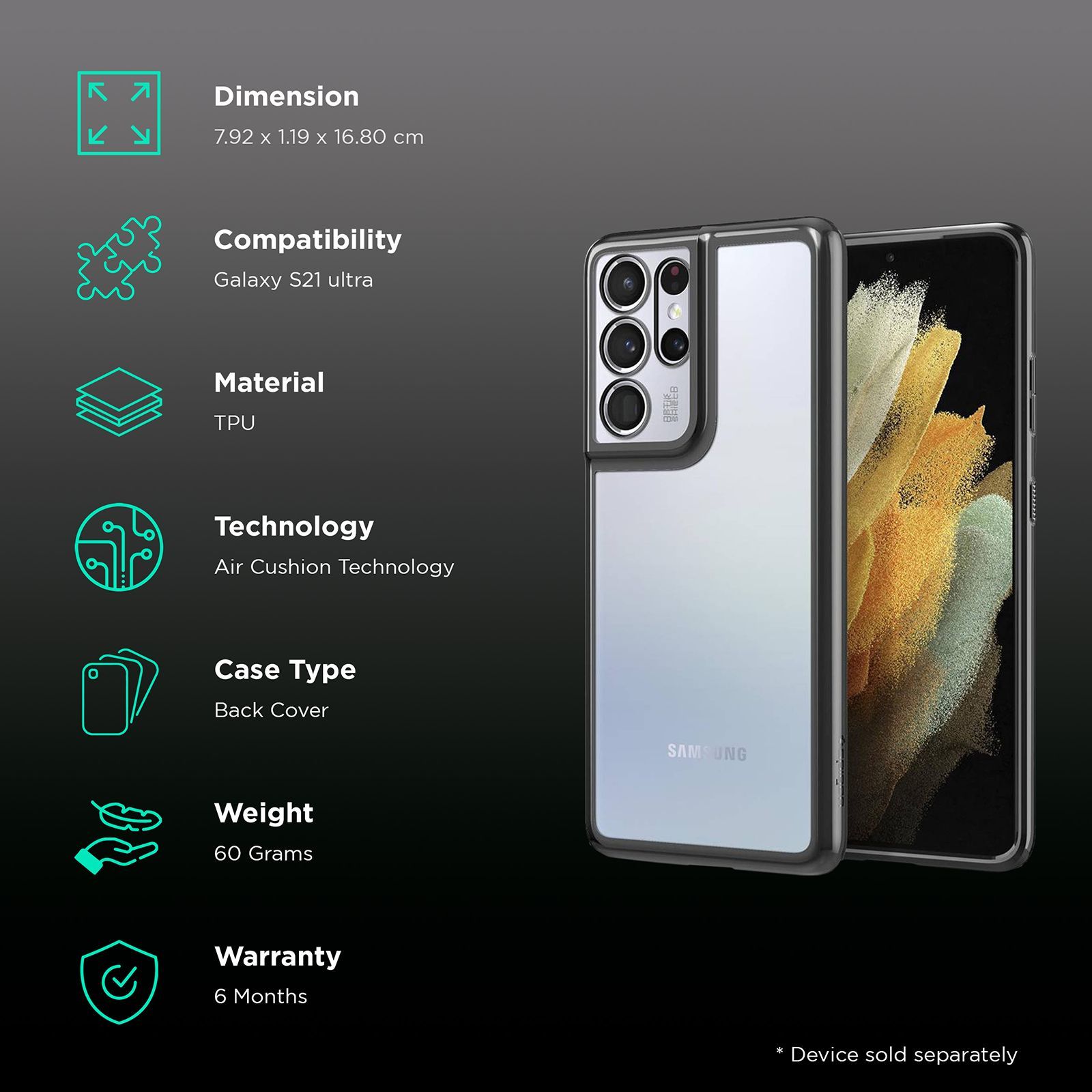 spigen Optik Crystal TPU Back Case For Galaxy S21 Ultra (Air Cushion Technology, ACS02580, Chrome Grey)_2