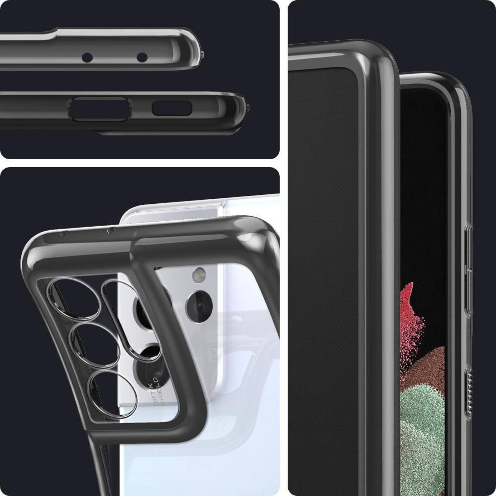 spigen Optik Crystal TPU Back Case For Galaxy S21 Ultra (Air Cushion Technology, ACS02580, Chrome Grey)_4