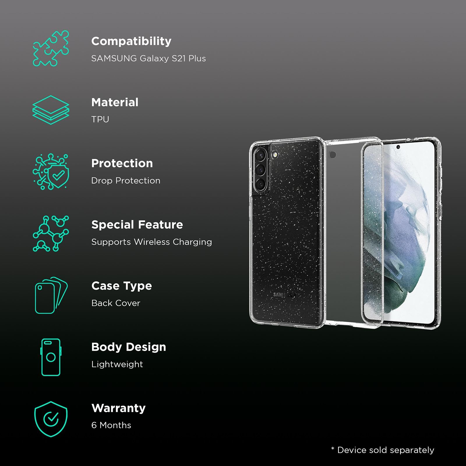 spigen Liquid Crystal Glitter TPU Back Cover for SAMSUNG Galaxy S21 Plus (Wireless Charging Compatible, Crystal Quartz) spigen Liquid Crystal Glitter TPU Back Cover for SAMSUNG Galaxy S21 Plus (Wireless Charging Compatible, Crystal Quartz)_2