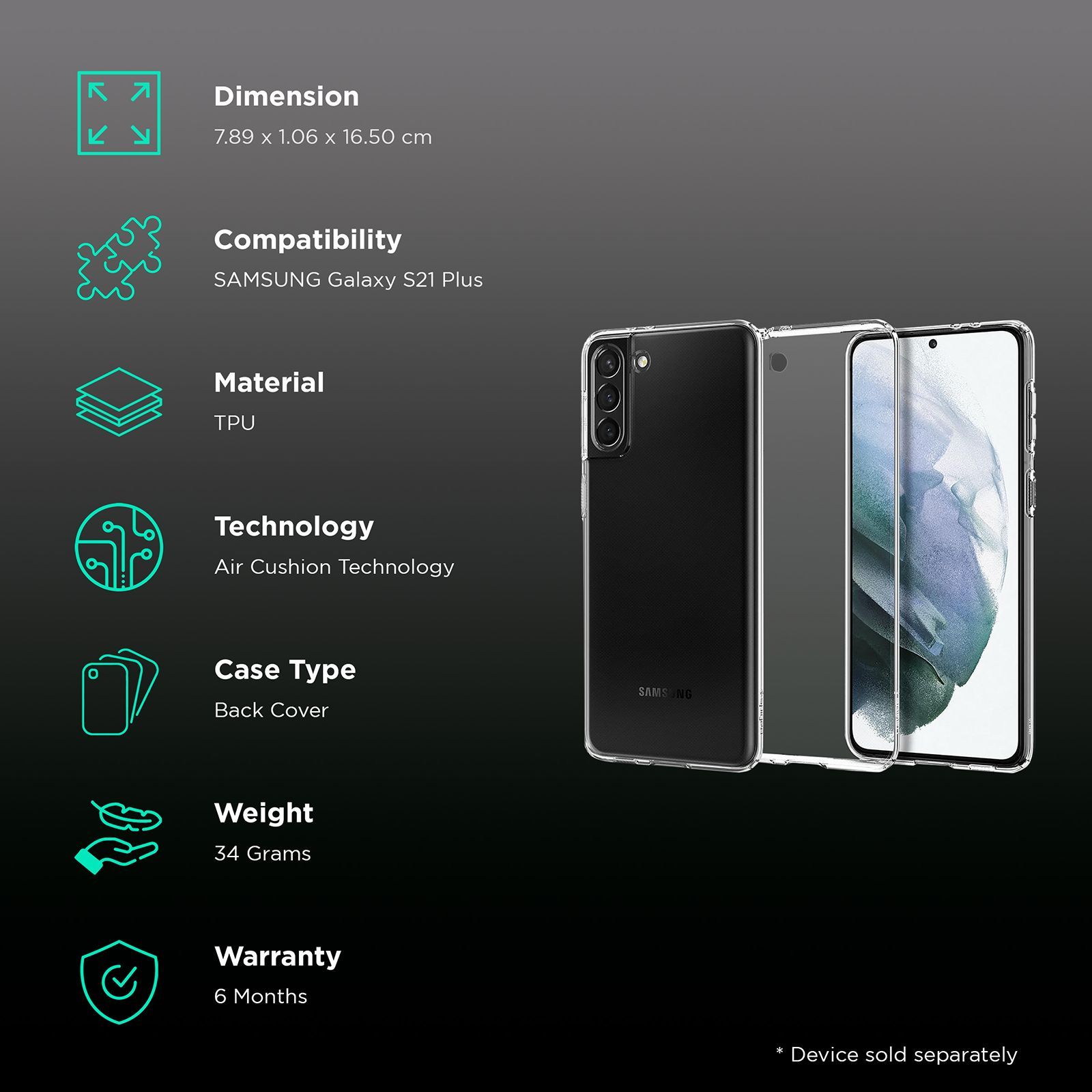 spigen Liquid Crystal TPU Back Cover for SAMSUNG Galaxy S21 Plus (Air Cushion Technology, Crystal Clear)_2