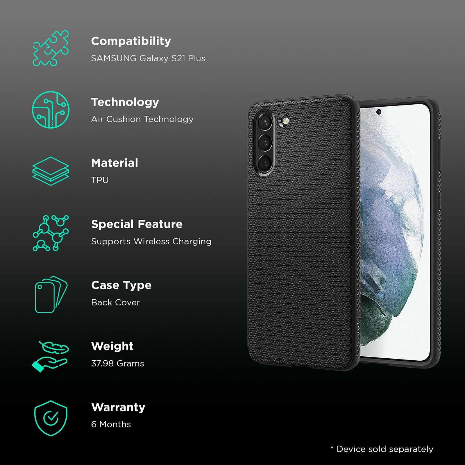 spigen Liquid Air TPU Back Cover for SAMSUNG Galaxy S21 Plus (Supports Wireless Charging, Matte Black)_2