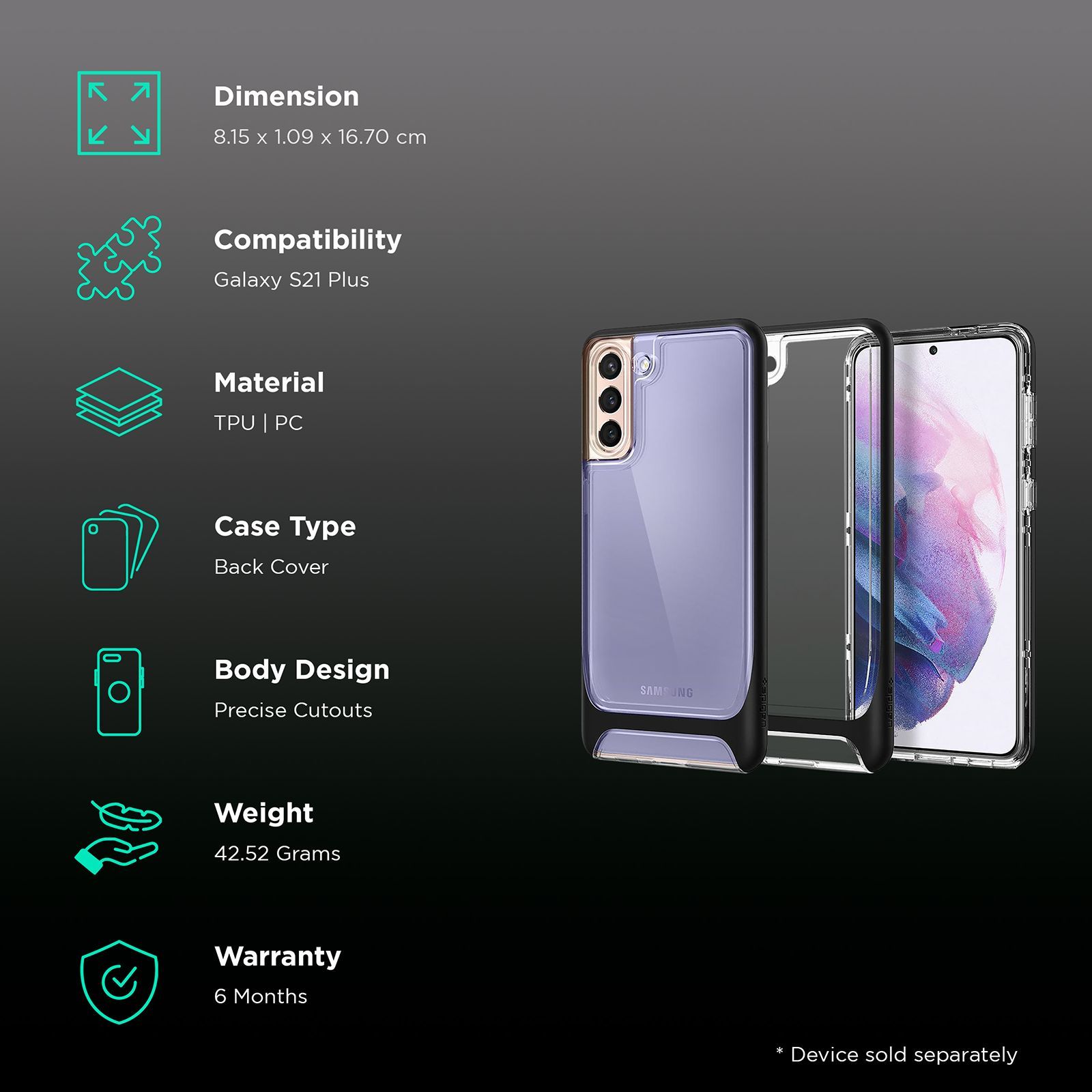 spigen Neo Hybrid Crystal TPU & PC Back Case For Galaxy S21 Plus (Precise Cutouts, ACS02394, Black)_2