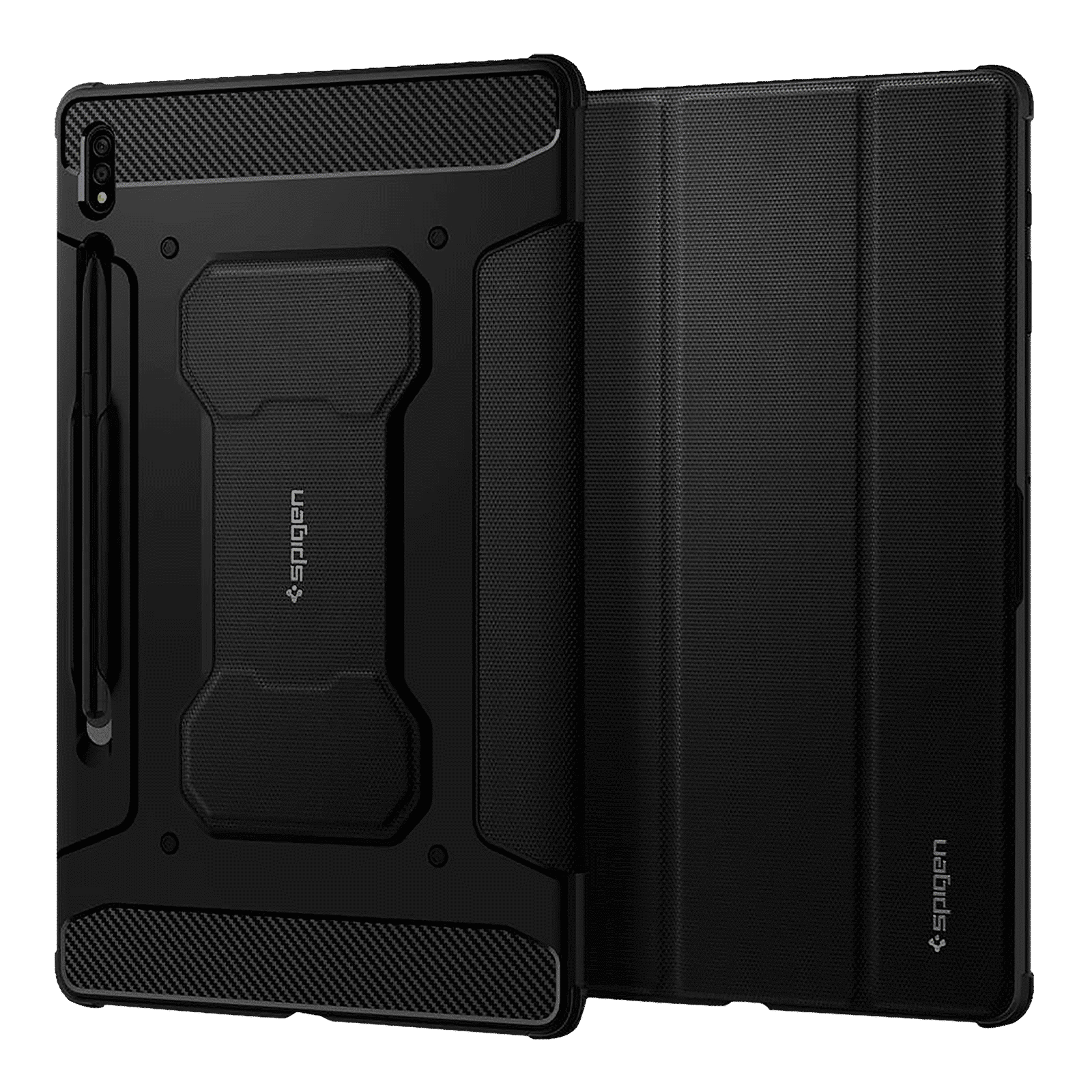 spigen Rugged Armor Pro PU Leather & TPU Full Cover Case For Galaxy Tab S7 Plus (Air Cushion Technology, ACS01607, Black)_1