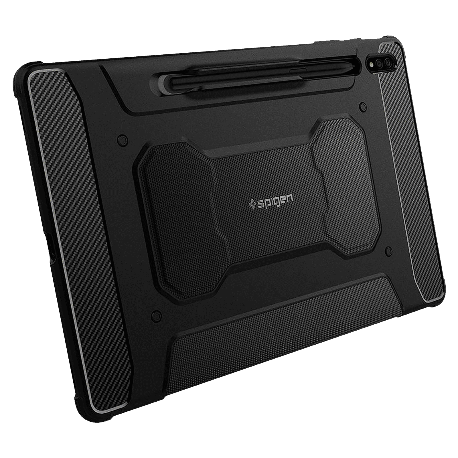 spigen Rugged Armor Pro PU Leather & TPU Full Cover Case For Galaxy Tab S7 Plus (Air Cushion Technology, ACS01607, Black)_8