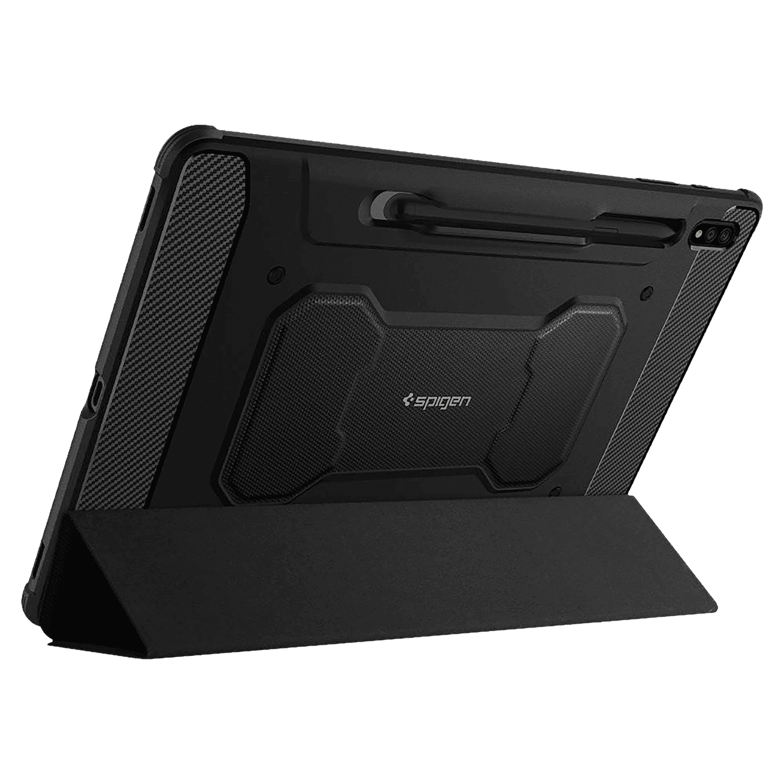 spigen Rugged Armor Pro PU Leather & TPU Full Cover Case For Galaxy Tab S7 Plus (Air Cushion Technology, ACS01607, Black)_11