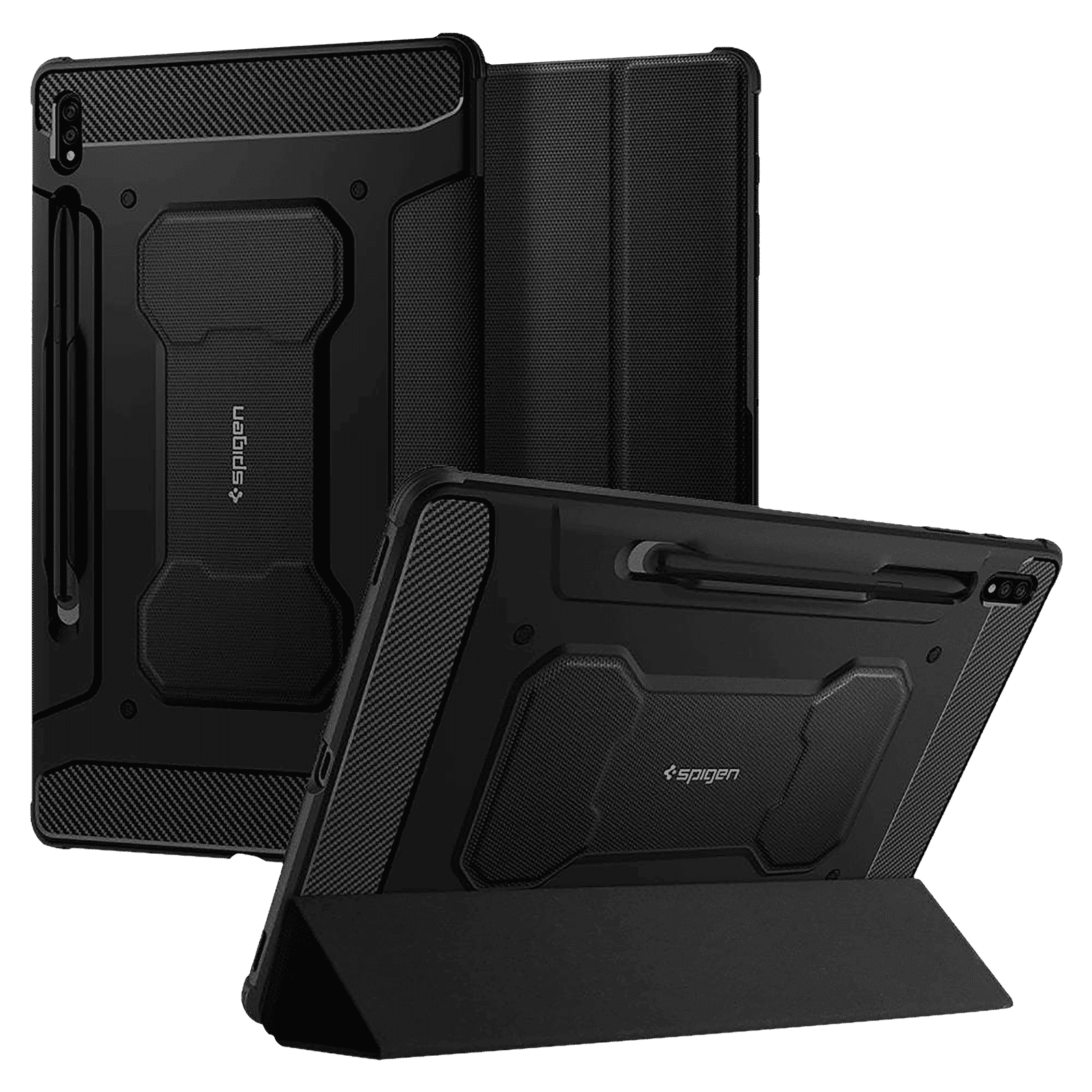 spigen Rugged Armor Pro PU Leather & TPU Full Cover Case For Galaxy Tab S7 Plus (Air Cushion Technology, ACS01607, Black)_14
