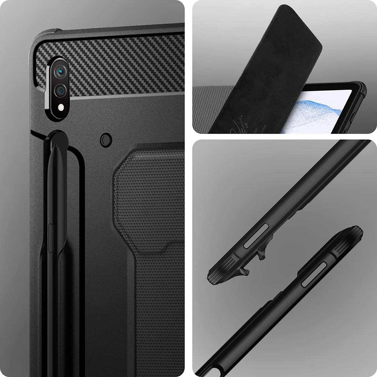 spigen Rugged Armor Pro PU Leather & TPU Full Cover Case For Galaxy Tab S7 Plus (Air Cushion Technology, ACS01607, Black)_15