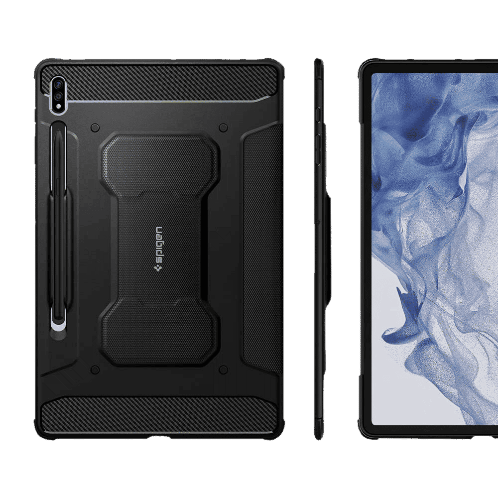 spigen Rugged Armor Pro PU Leather & TPU Full Cover Case For Galaxy Tab S7 Plus (Air Cushion Technology, ACS01607, Black)_16