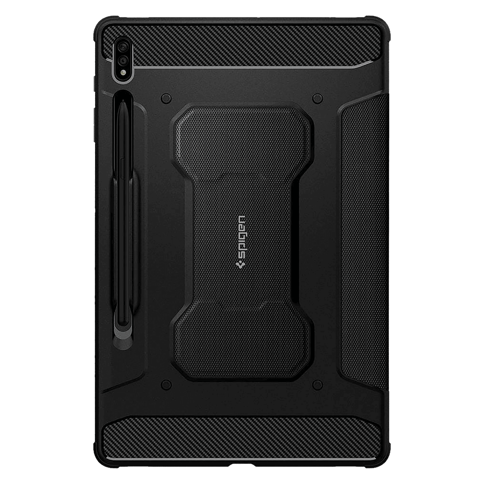 spigen Rugged Armor Pro PU Leather & TPU Full Cover Case For Galaxy Tab S7 Plus (Air Cushion Technology, ACS01607, Black)_4