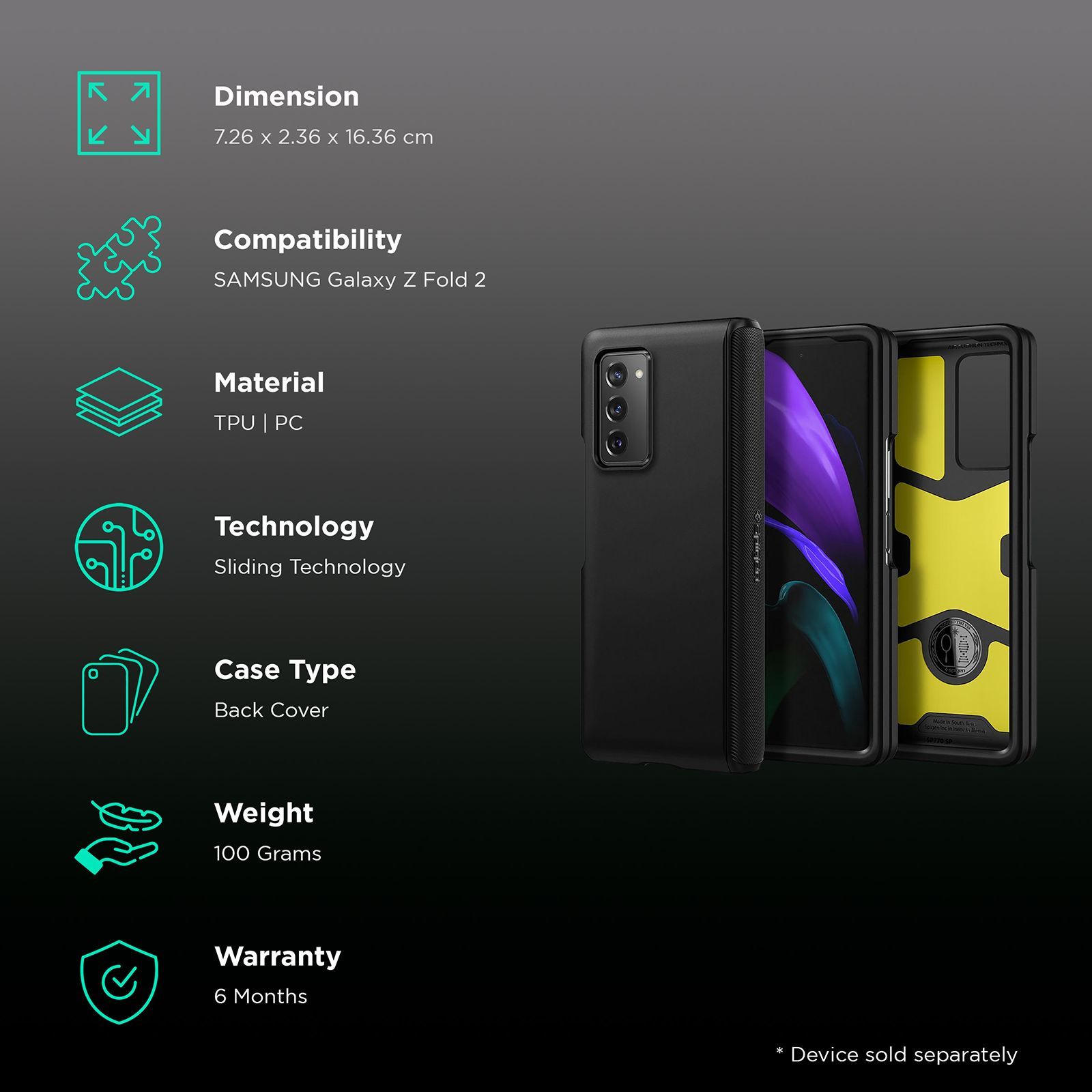 spigen Slim Armor Pro TPU & Polycarbonate Back Cover for SAMSUNG Galaxy Z Fold 2 (Wireless Charging Compatible, Black)_2