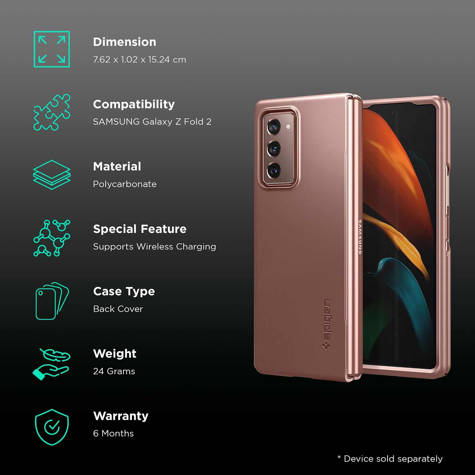 spigen Thin Fit Polycarbonate Back Cover for SAMSUNG Galaxy Z Fold 2 (Wireless Charging Compatible, Bronze)_2
