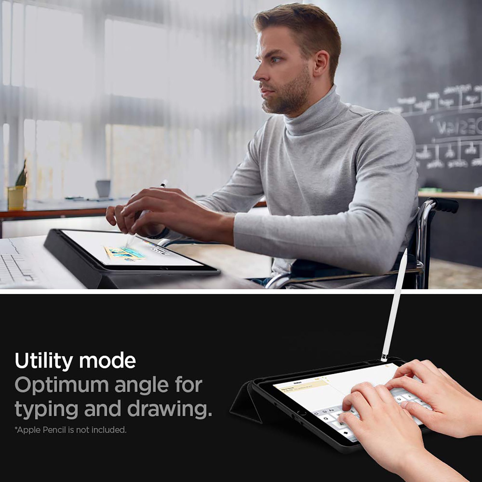 spigen Urban Fit TPU, Polyurethane Leather Case Cover for Apple iPad 10.2 Inch (9th, 8th & 7th Gen) (Built-in Kickstand, Black)_18