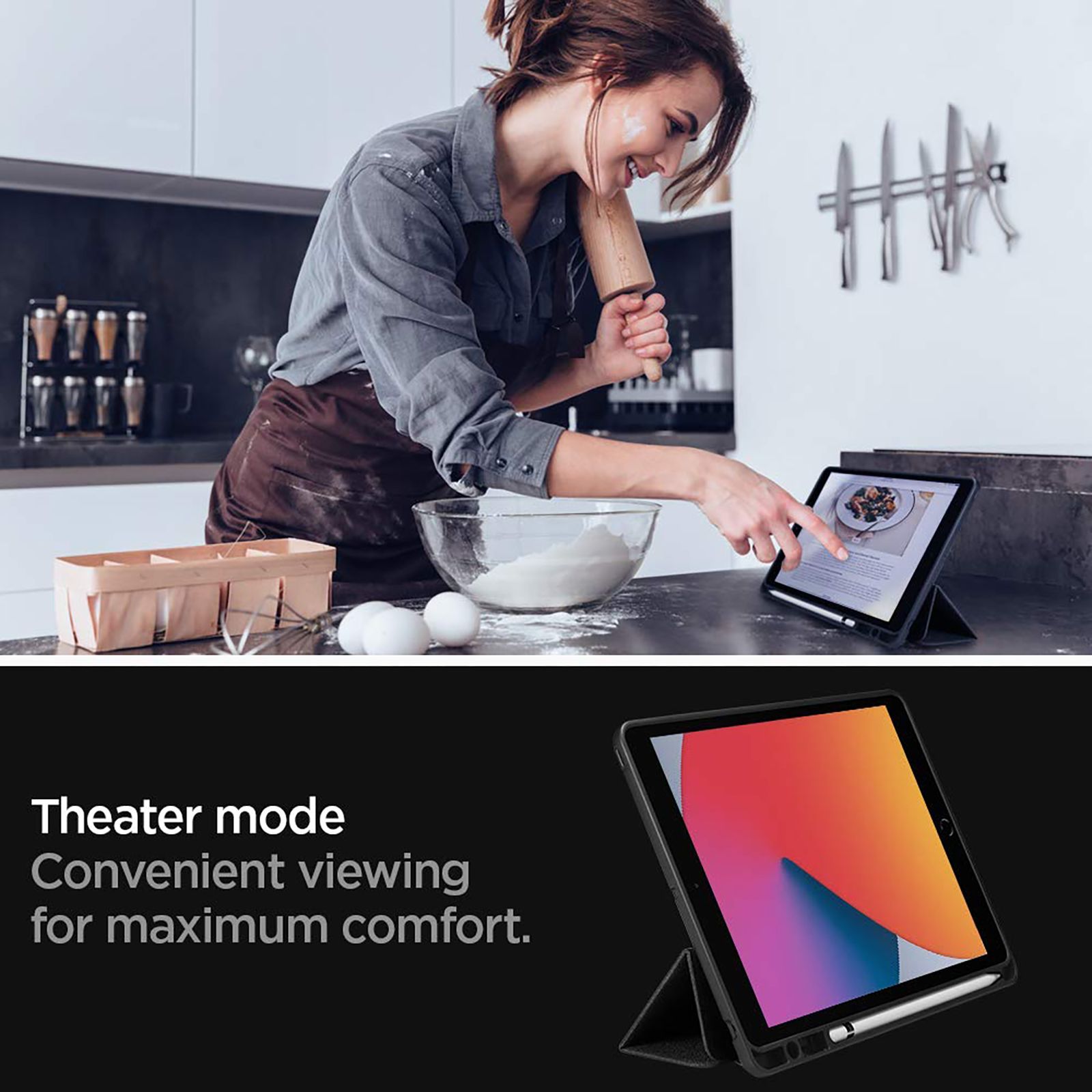 spigen Urban Fit TPU, Polyurethane Leather Case Cover for Apple iPad 10.2 Inch (9th, 8th & 7th Gen) (Built-in Kickstand, Black)_19