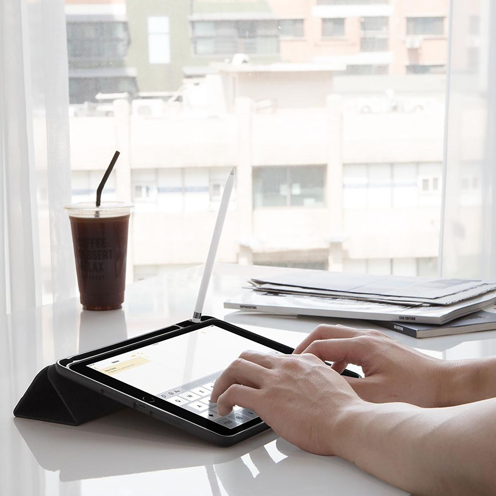 spigen Urban Fit TPU, Polyurethane Leather Case Cover for Apple iPad 10.2 Inch (9th, 8th & 7th Gen) (Built-in Kickstand, Black)_5