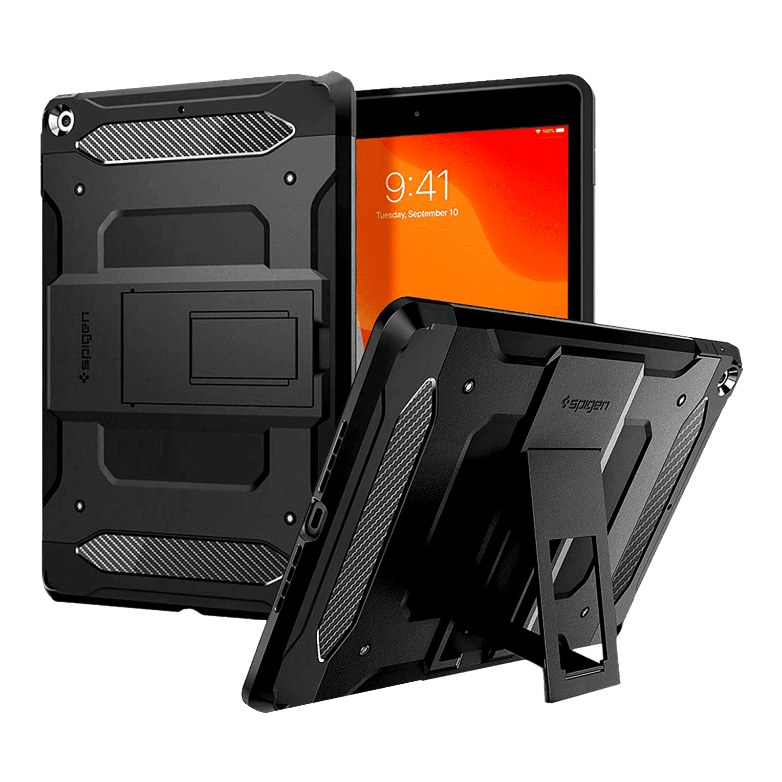 spigen Tough Armor Tech Polycarbonate Back Case with Stand for Apple iPad 10.2 Inch (Air Cushion Technology, Black)_7