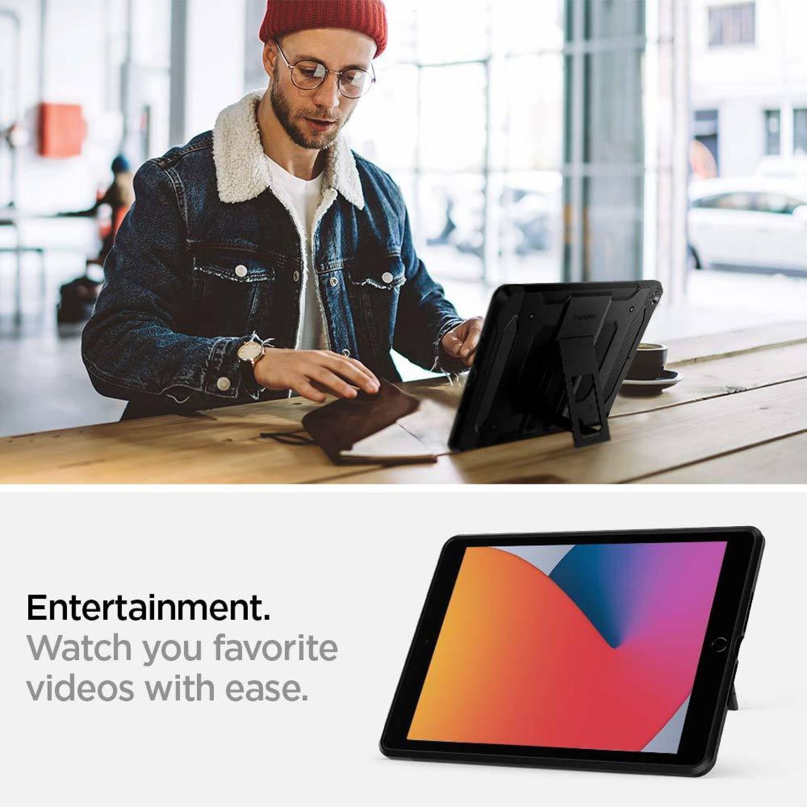 spigen Tough Armor Tech Polycarbonate Back Case with Stand for Apple iPad 10.2 Inch (Air Cushion Technology, Black)_10