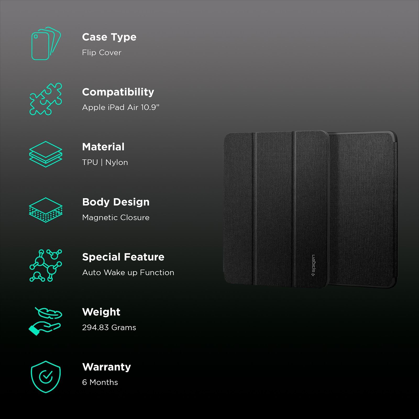 spigen Urban Fit TPU Flip Cover For Apple iPad Air 10.9 Inch (Lightweight, Black)_2