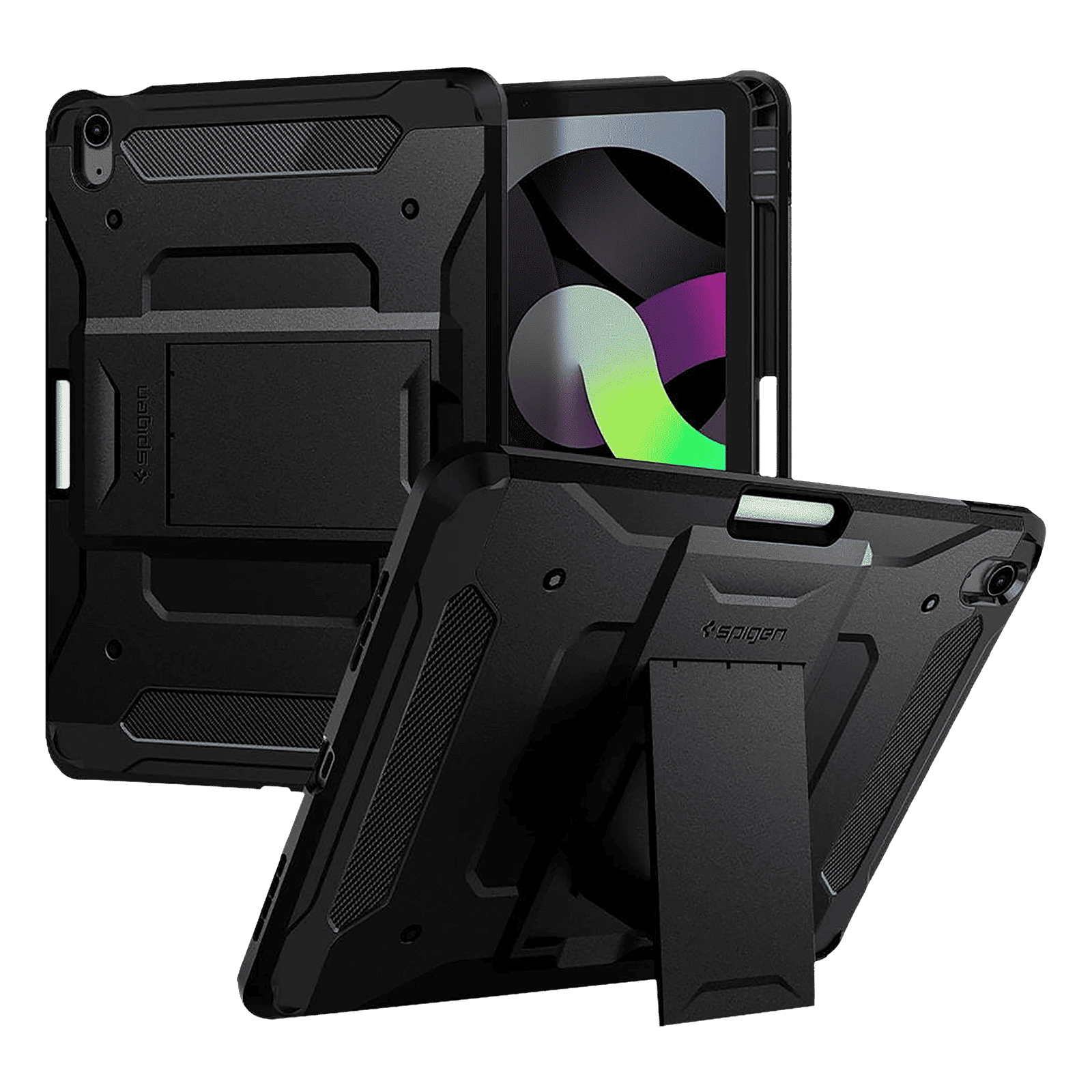 spigen Tough Armor Pro Polycarbonate Back Case with Stand for Apple iPad Air 10.9 Inch with Pen Holder (4th Gen) (Air Cushion Technology, Black)_1