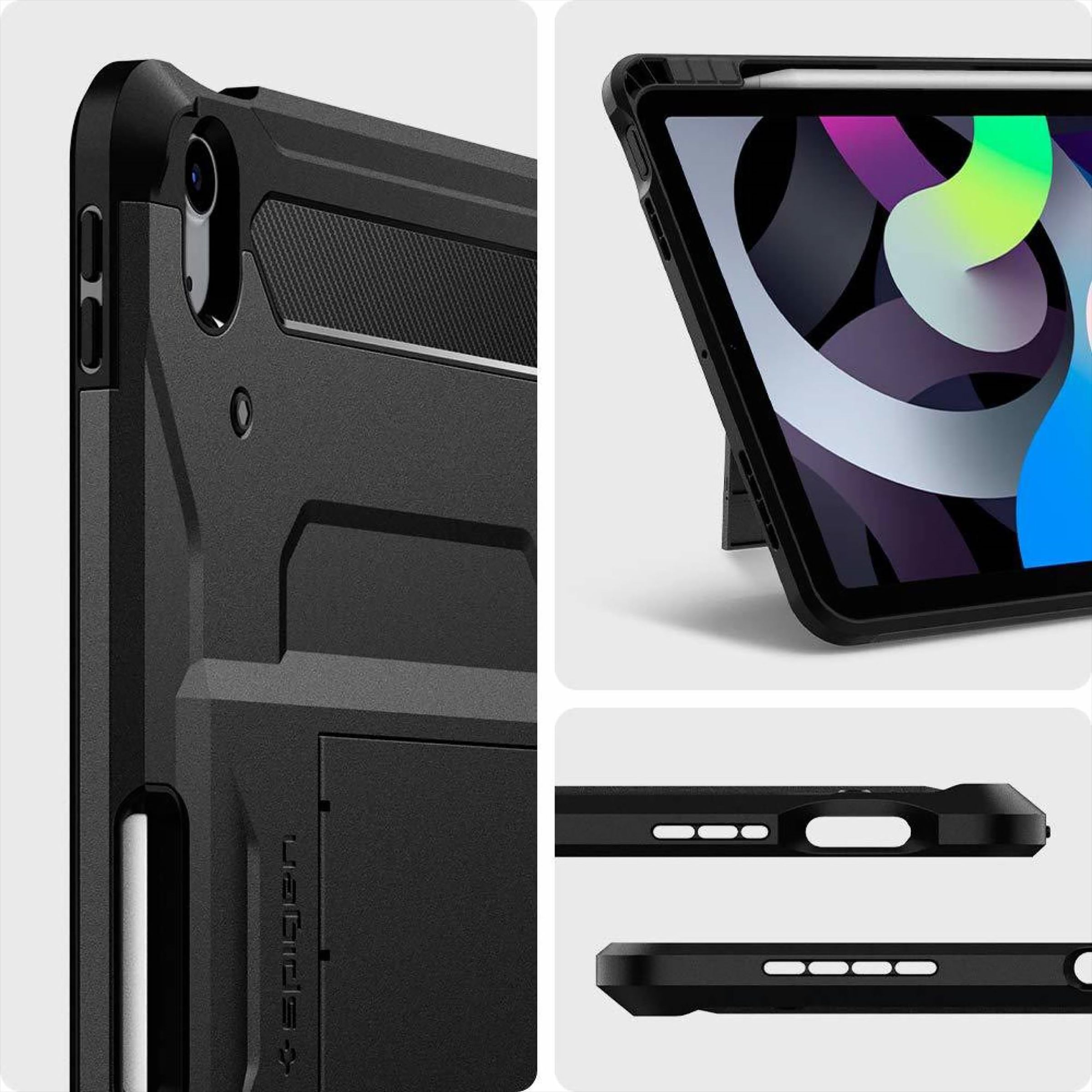 spigen Tough Armor Pro Polycarbonate Back Case with Stand for Apple iPad Air 10.9 Inch with Pen Holder (4th Gen) (Air Cushion Technology, Black)_14
