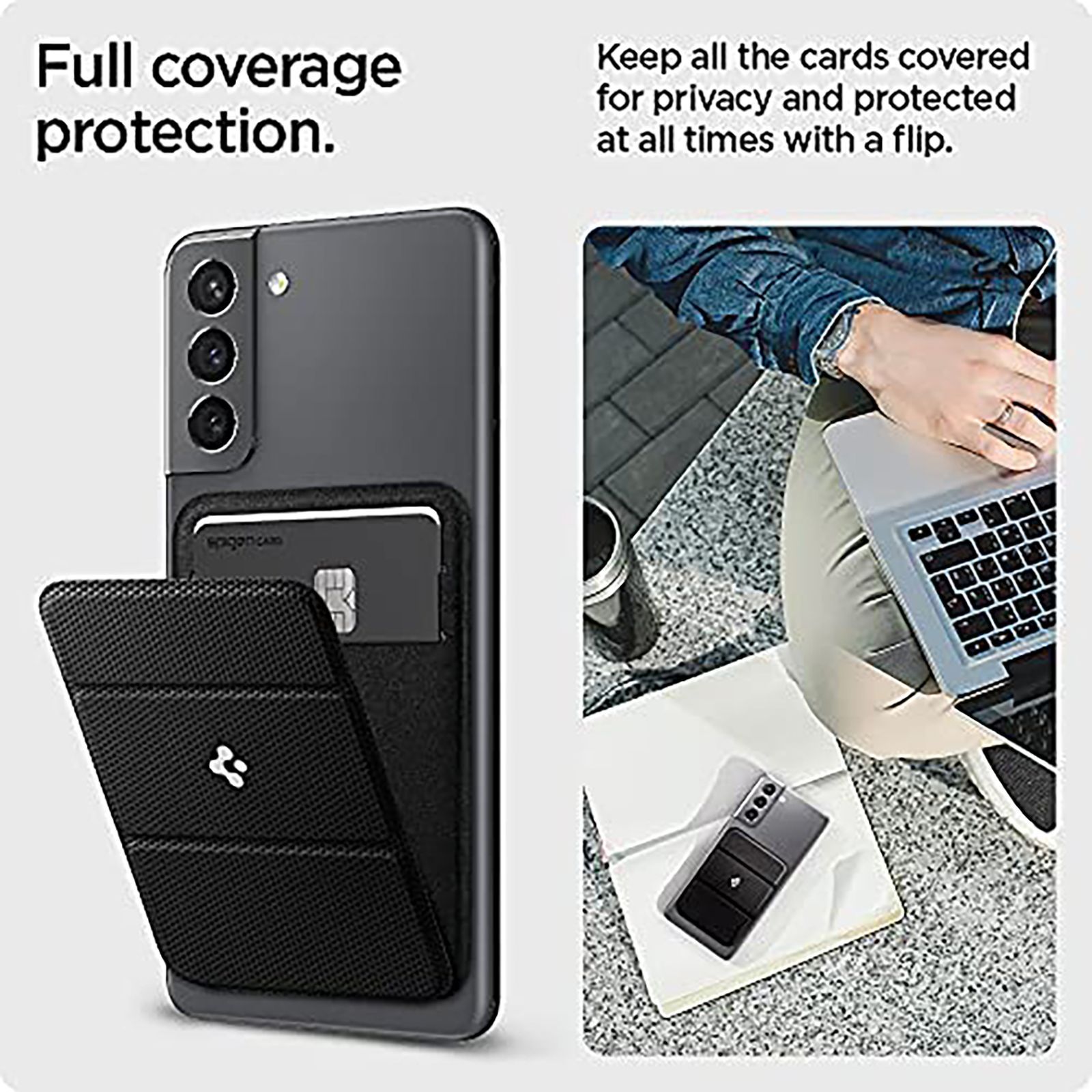 spigen Smart Fold PU Leather & Suede Card Holder For Universal Mobiles (Tri-Fold Design, AMP02834, Black)_11