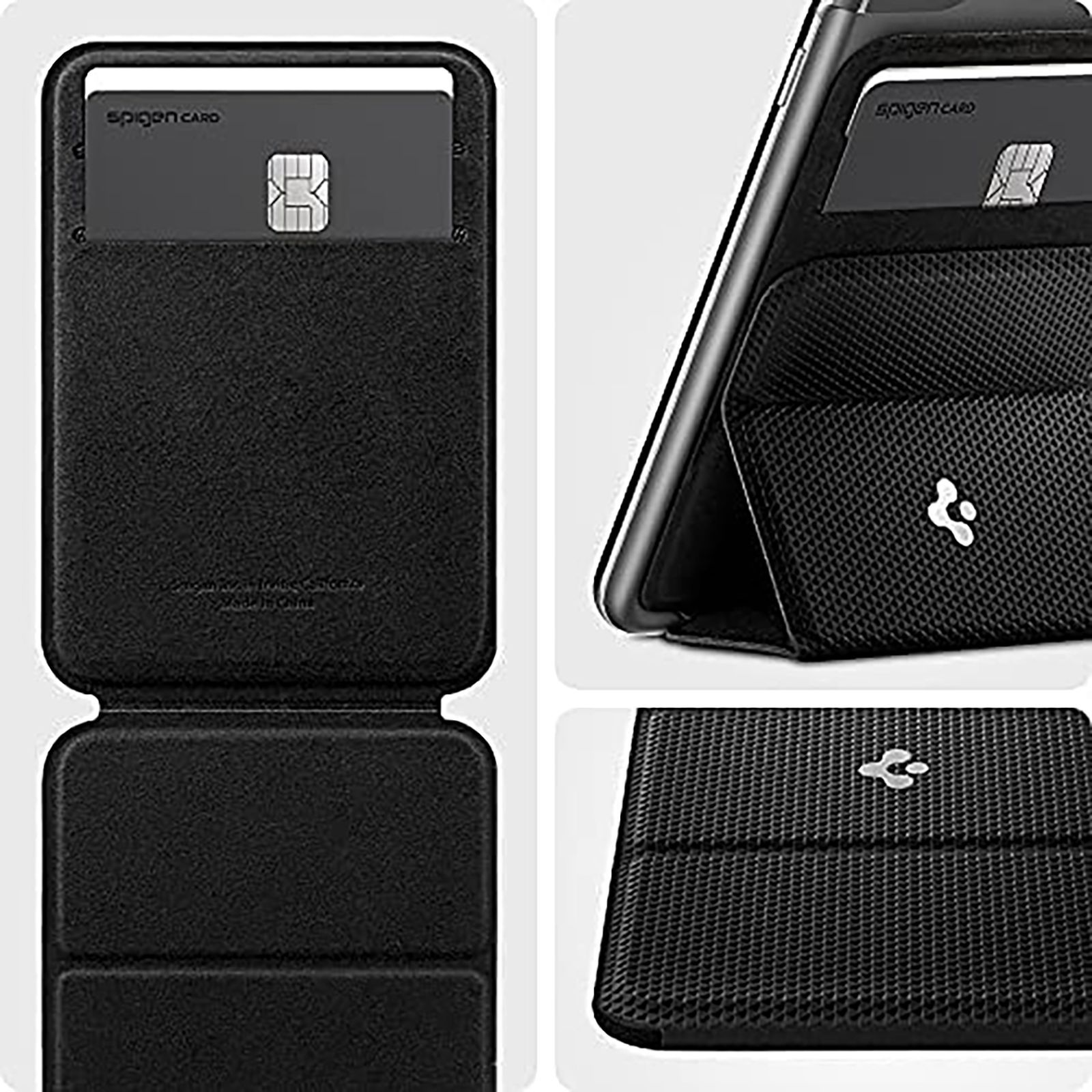 spigen Smart Fold PU Leather & Suede Card Holder For Universal Mobiles (Tri-Fold Design, AMP02834, Black)_8