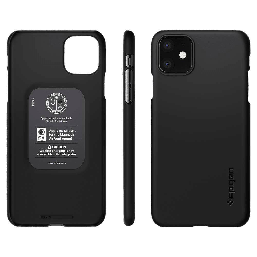spigen Thin Fit Polycarbonate Back Cover for Apple iPhone 11 (Wireless Charging Compatible, Black)_10