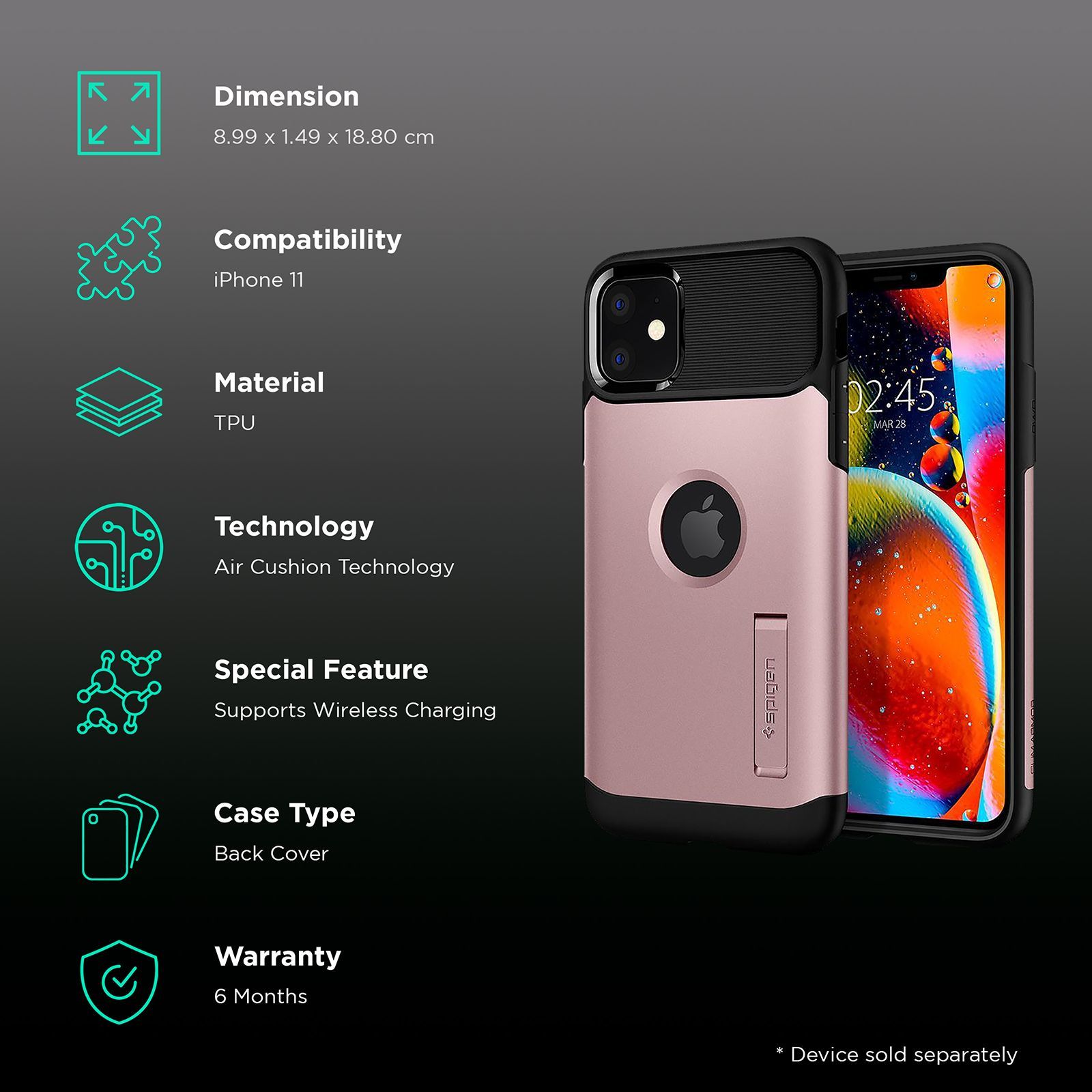 spigen Slim Armor TPU Back Cover for Apple iPhone 11 (Wireless Charging Compatible, Rose Gold)_2